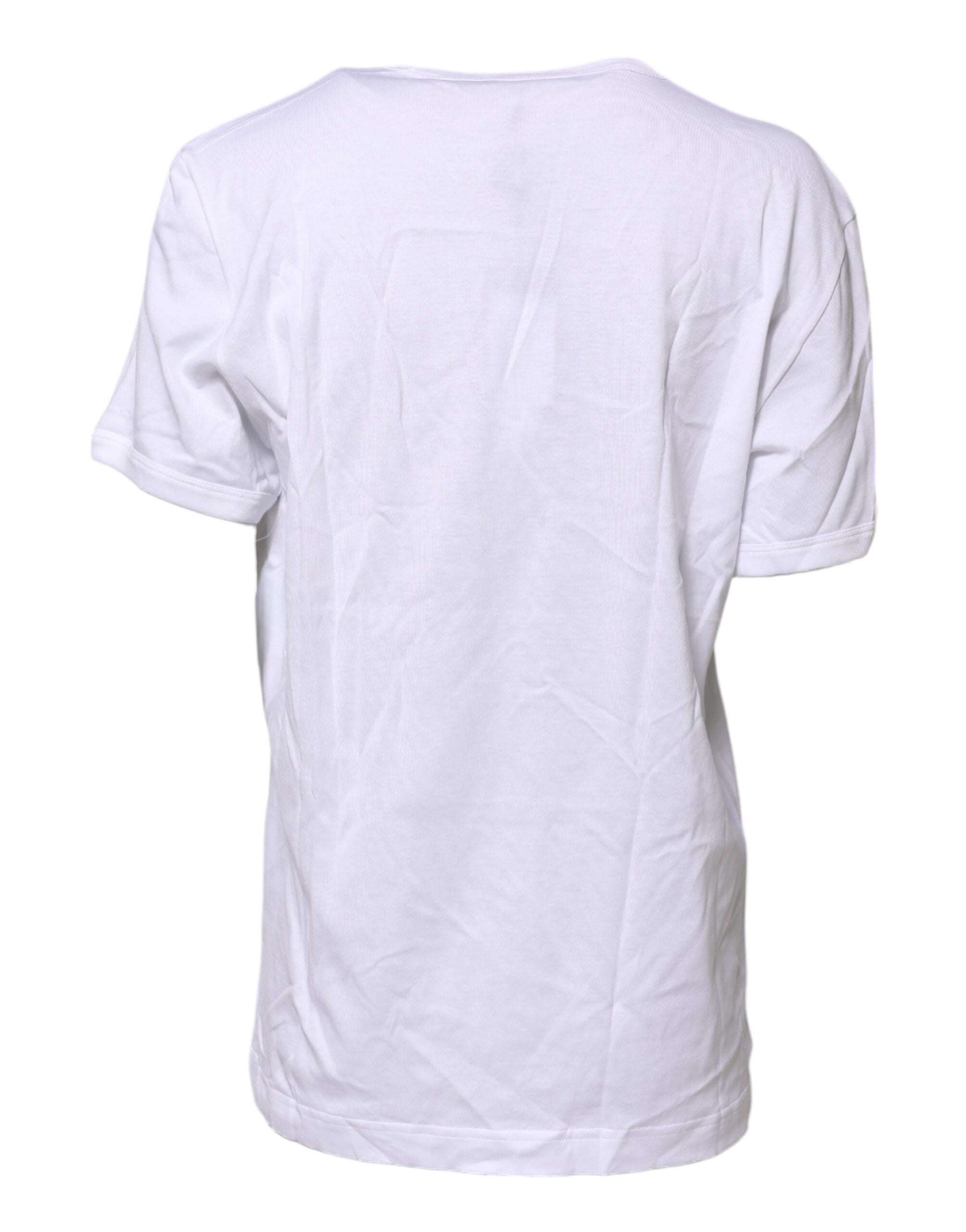 Dolce & Gabbana White Cotton Graphic Print Crew Neck T-shirt