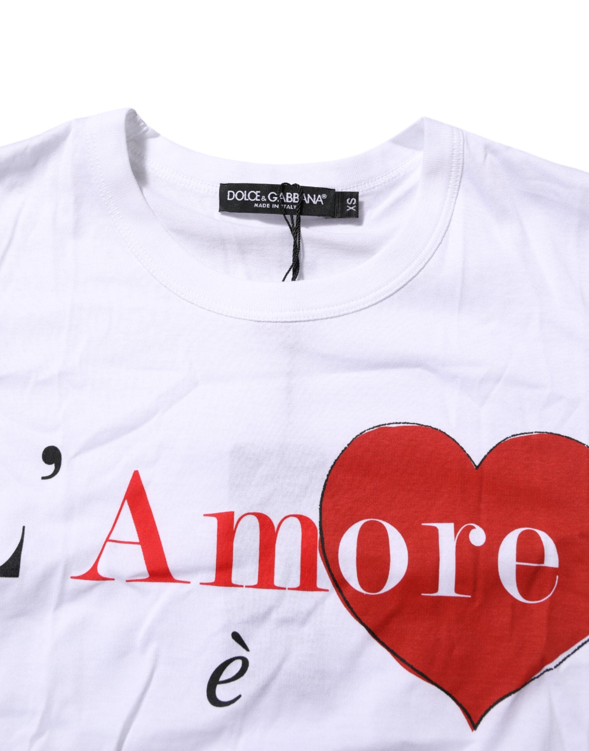 Dolce & Gabbana White Cotton Graphic Print Crew Neck T-shirt