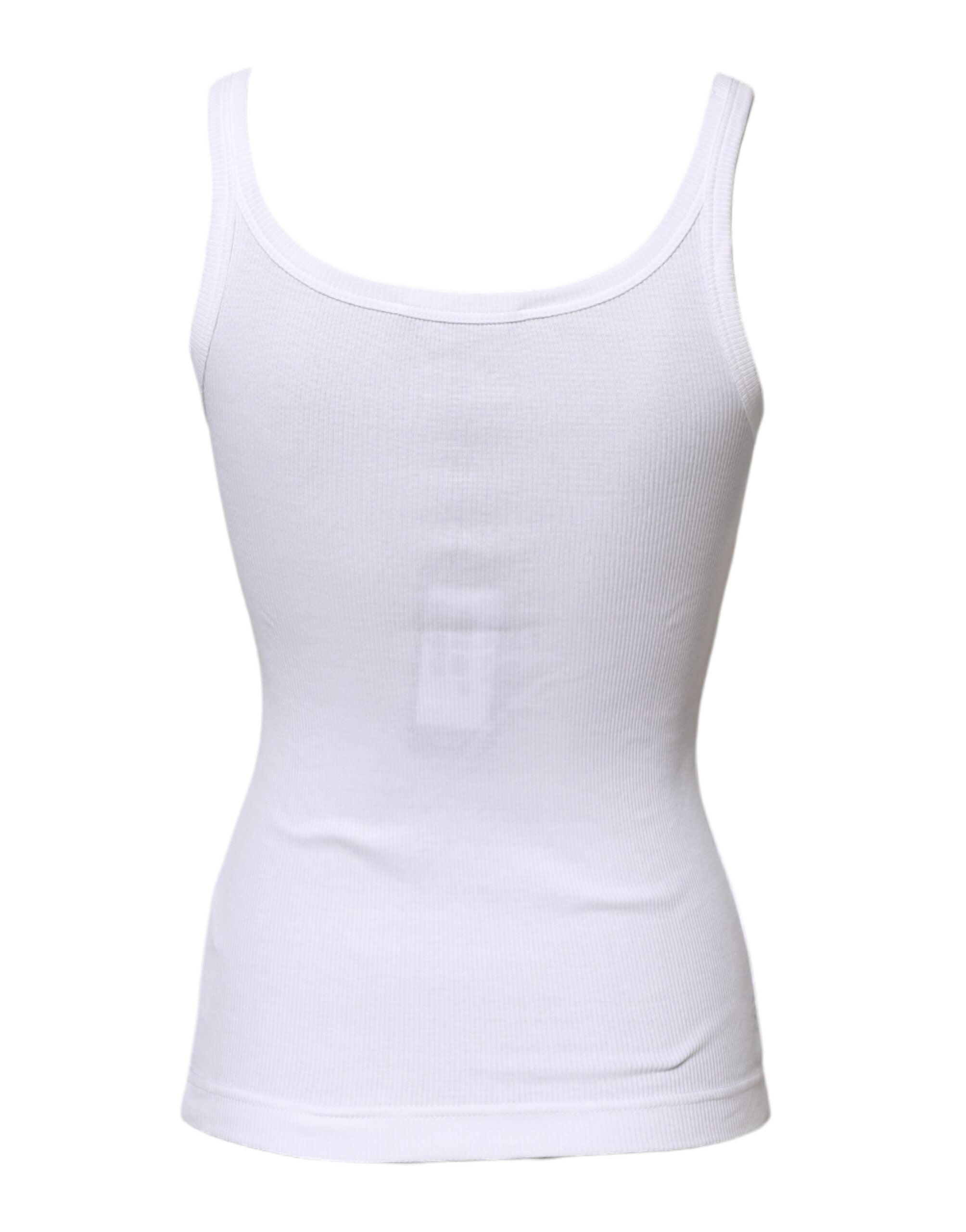 Dolce & Gabbana White Cotton Sleeveless Round Neck Tank Top