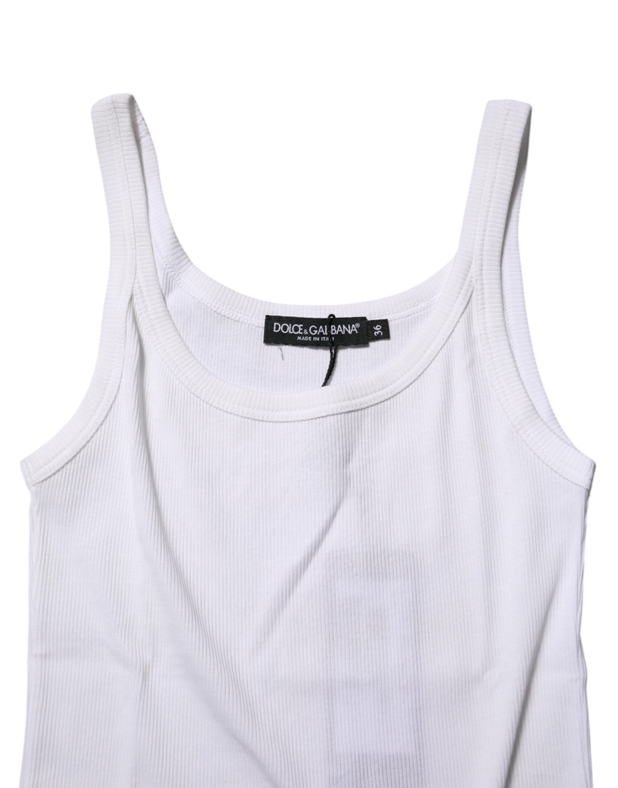 Dolce & Gabbana White Cotton Sleeveless Round Neck Tank Top