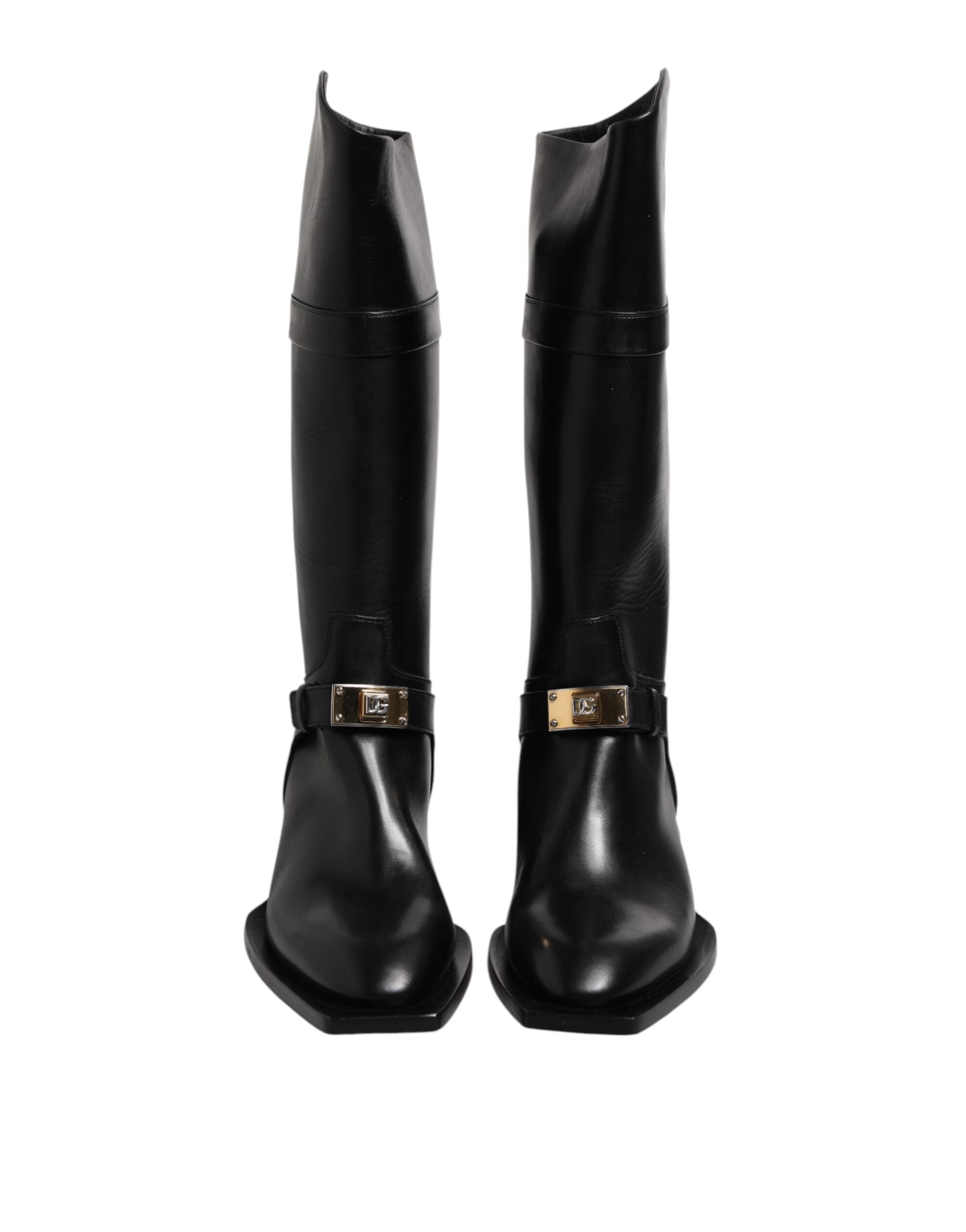 Dolce & Gabbana Black Calfskin Leather High Boots Shoes