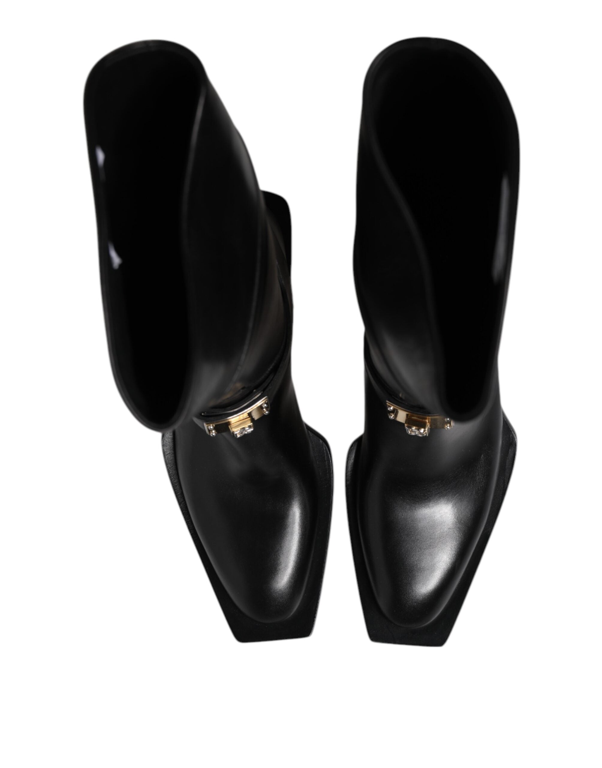 Dolce & Gabbana Black Calfskin Leather High Boots Shoes