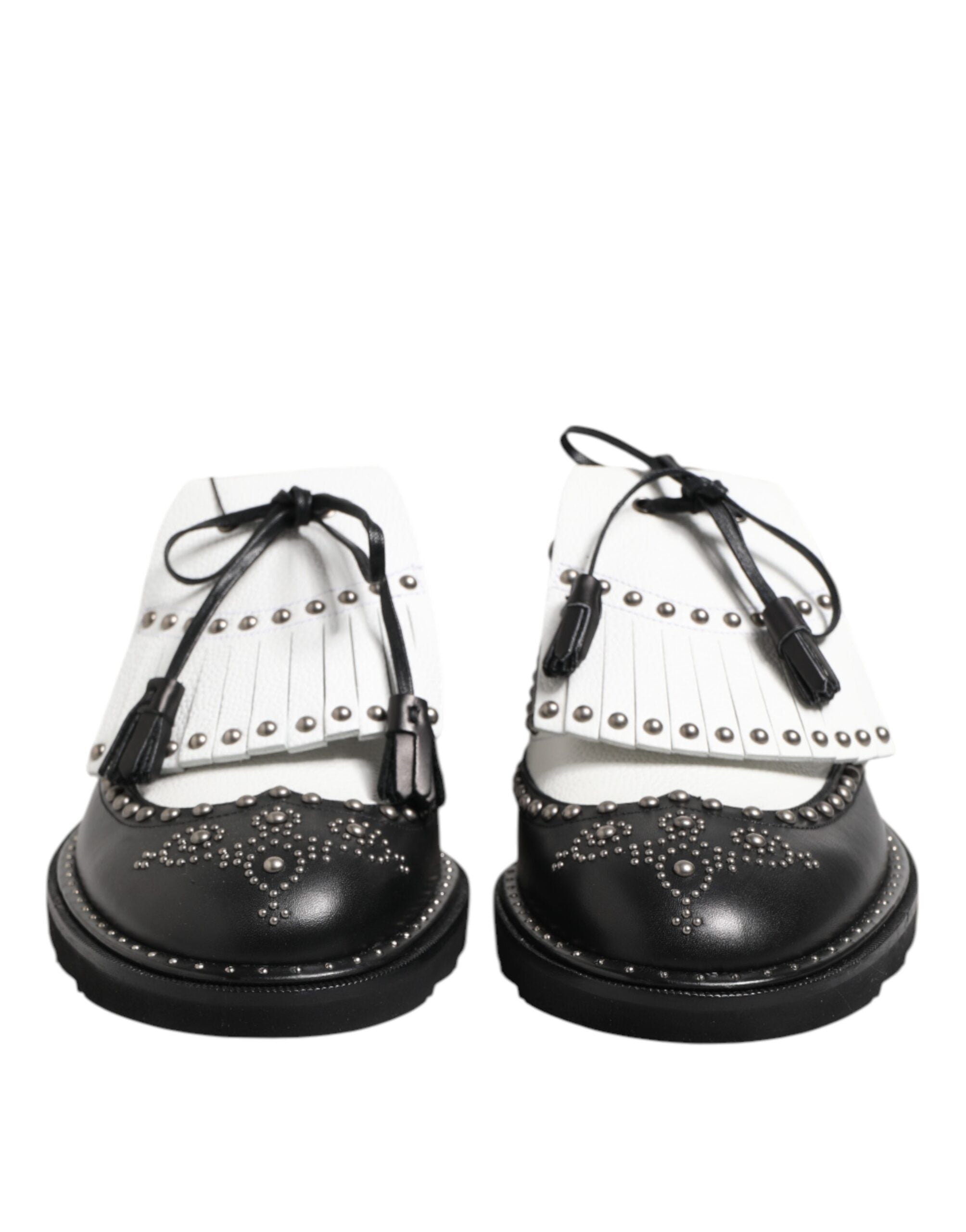 Dolce & Gabbana Black White Leather Studded Dreby Dress Shoes