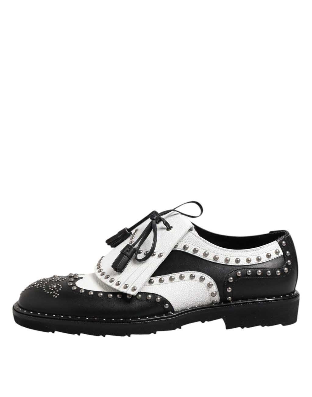 Dolce & Gabbana Black White Leather Studded Dreby Dress Shoes
