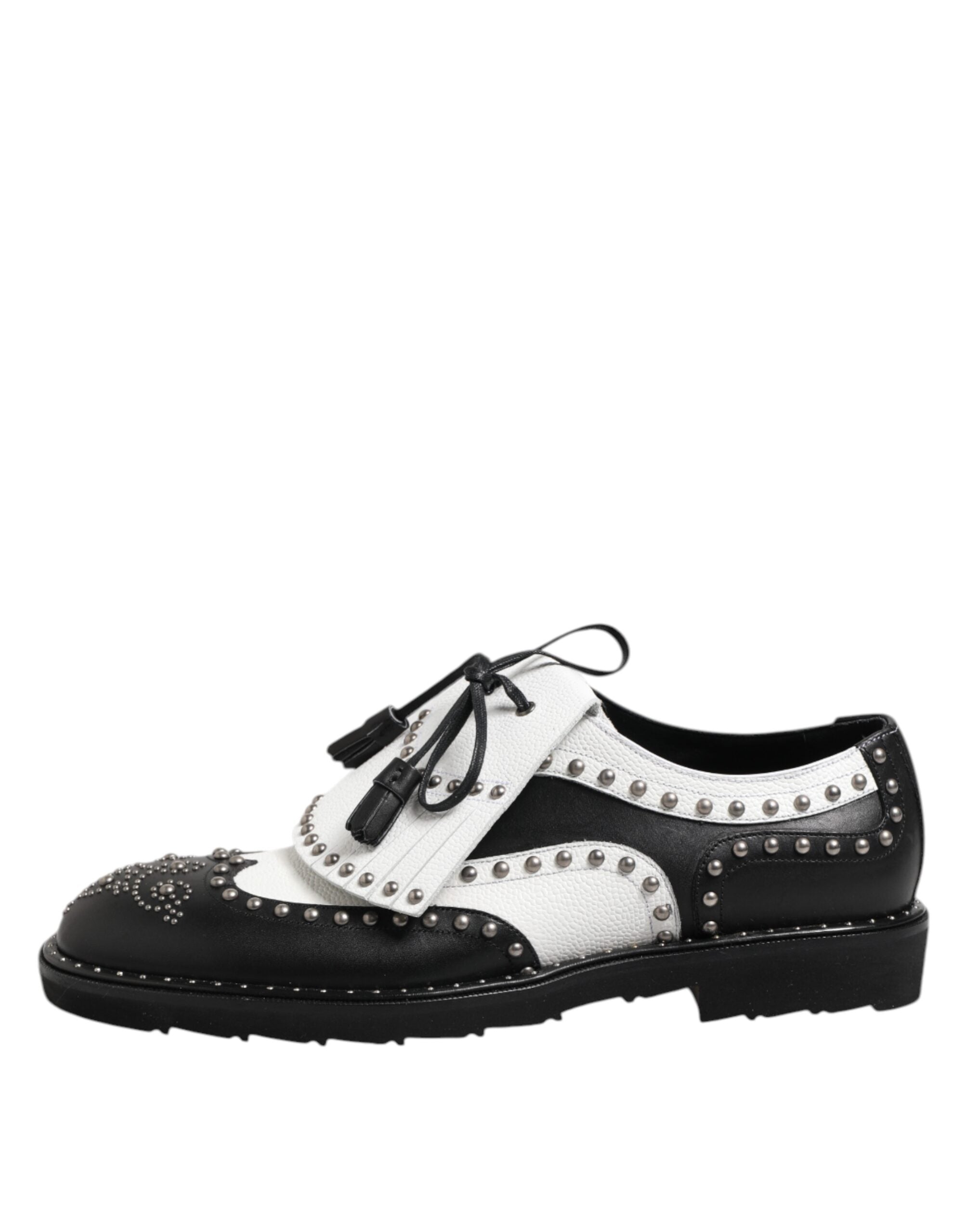 Dolce & Gabbana Black White Leather Studded Dreby Dress Shoes
