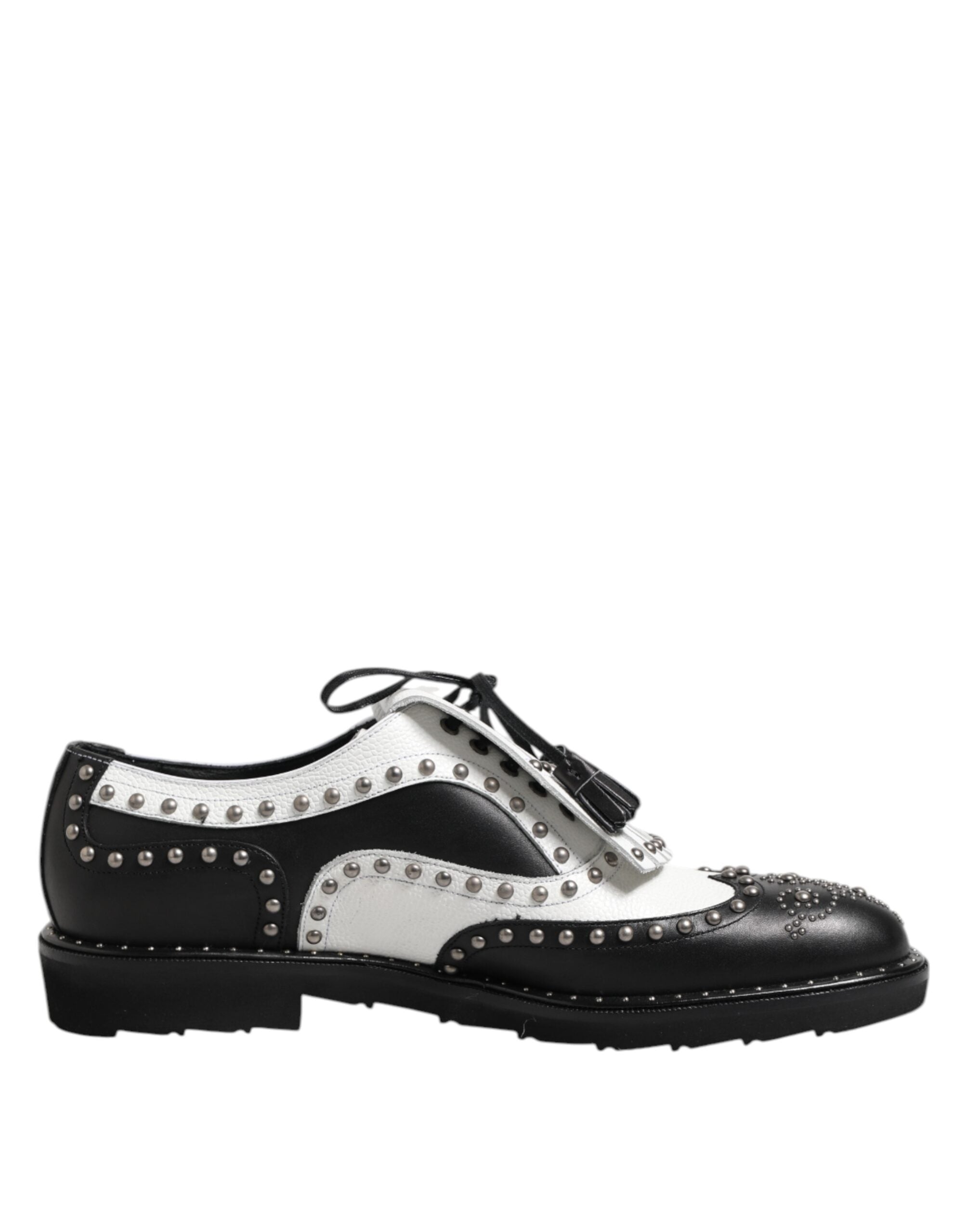 Dolce & Gabbana Black White Leather Studded Dreby Dress Shoes