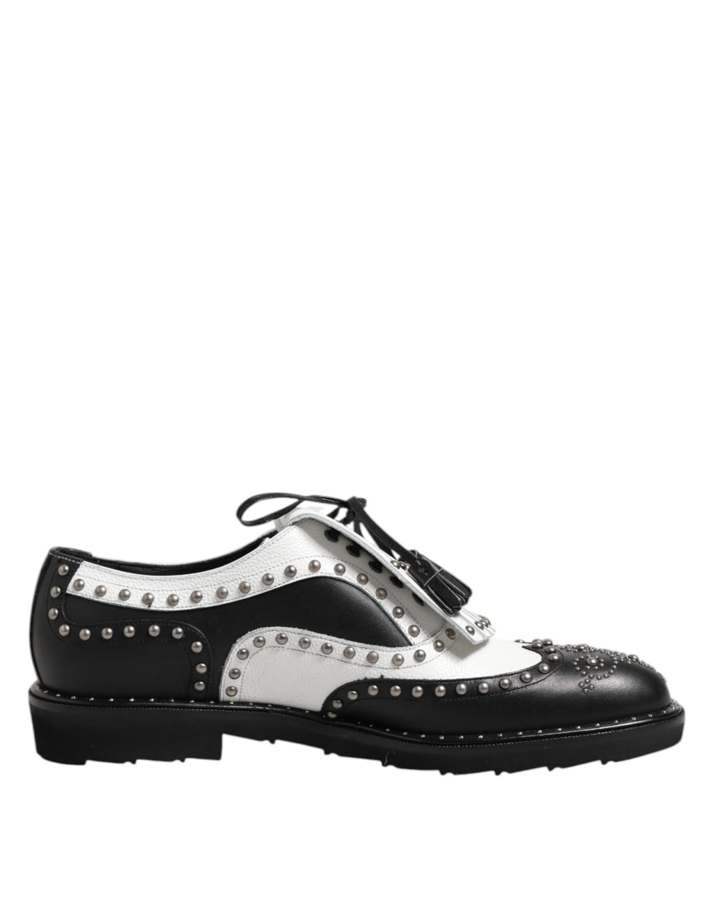 Dolce & Gabbana Black White Leather Studded Dreby Dress Shoes