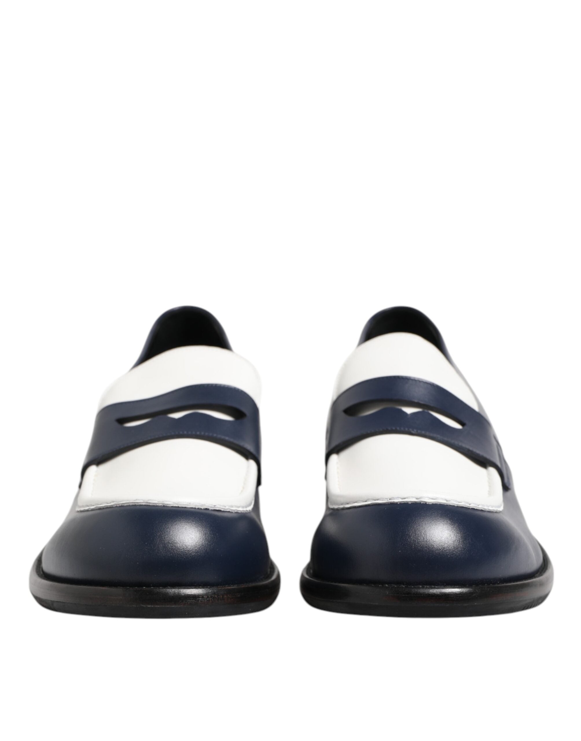 Dolce & Gabbana Black White Leather Slip On Loafers Men Dress Shoes