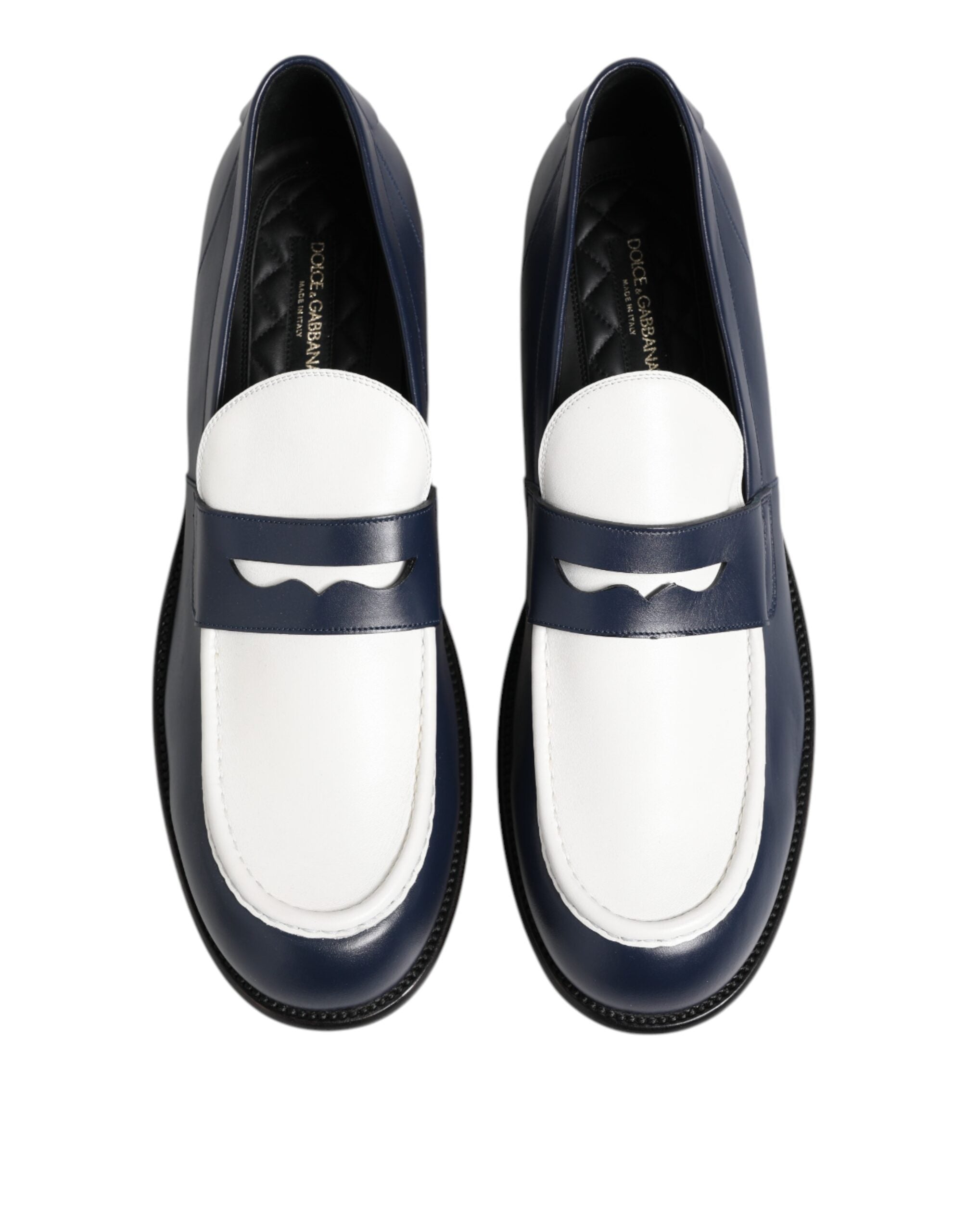 Dolce & Gabbana Black White Leather Slip On Loafers Men Dress Shoes