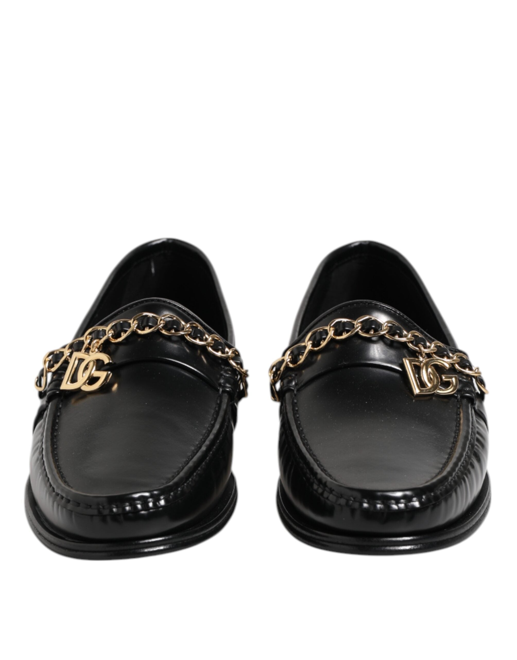Dolce & Gabbana Black Leather Chain Slip On Loafers Men Dress Shoes