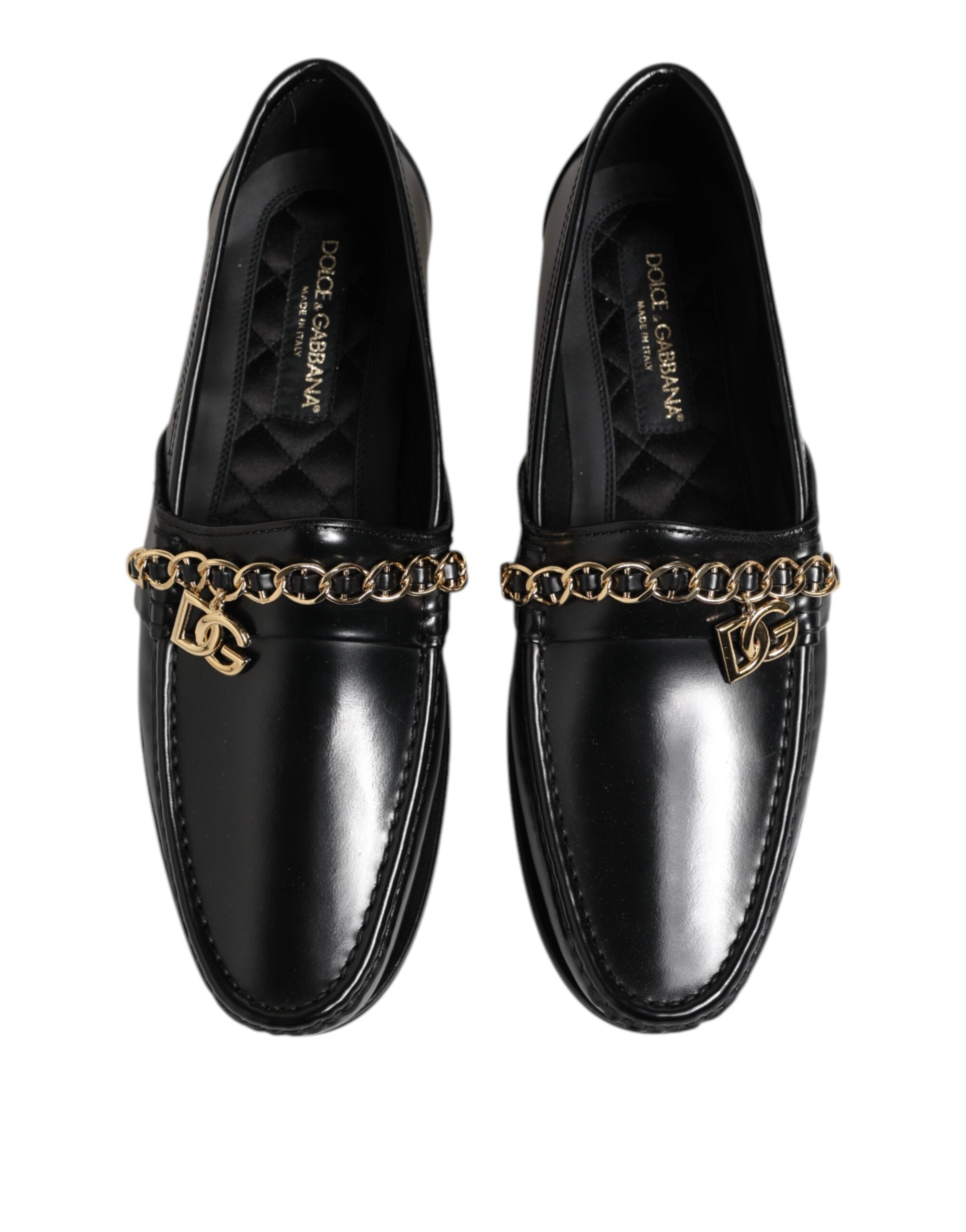 Dolce & Gabbana Black Leather Chain Slip On Loafers Men Dress Shoes