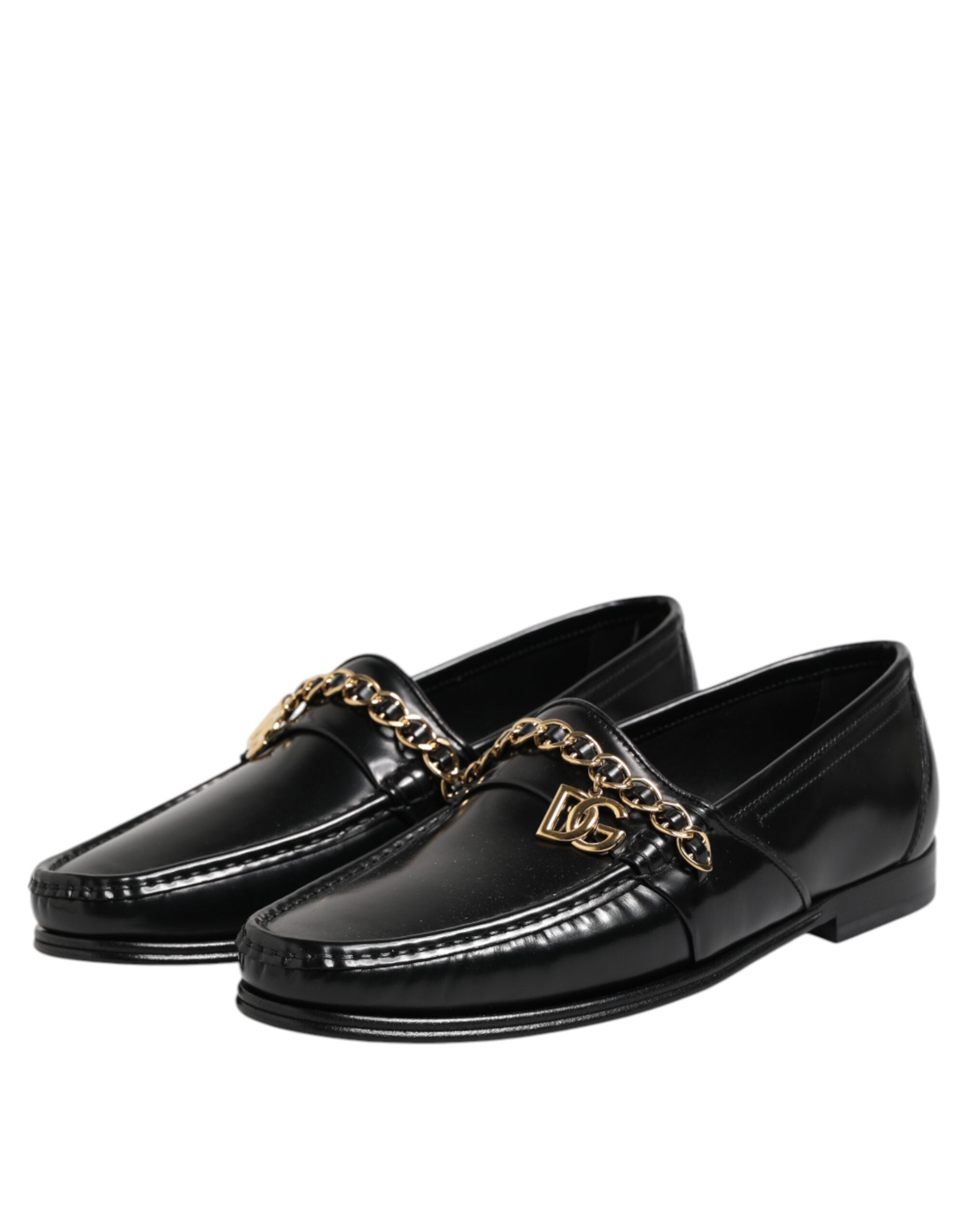 Dolce & Gabbana Black Leather Chain Slip On Loafers Men Dress Shoes