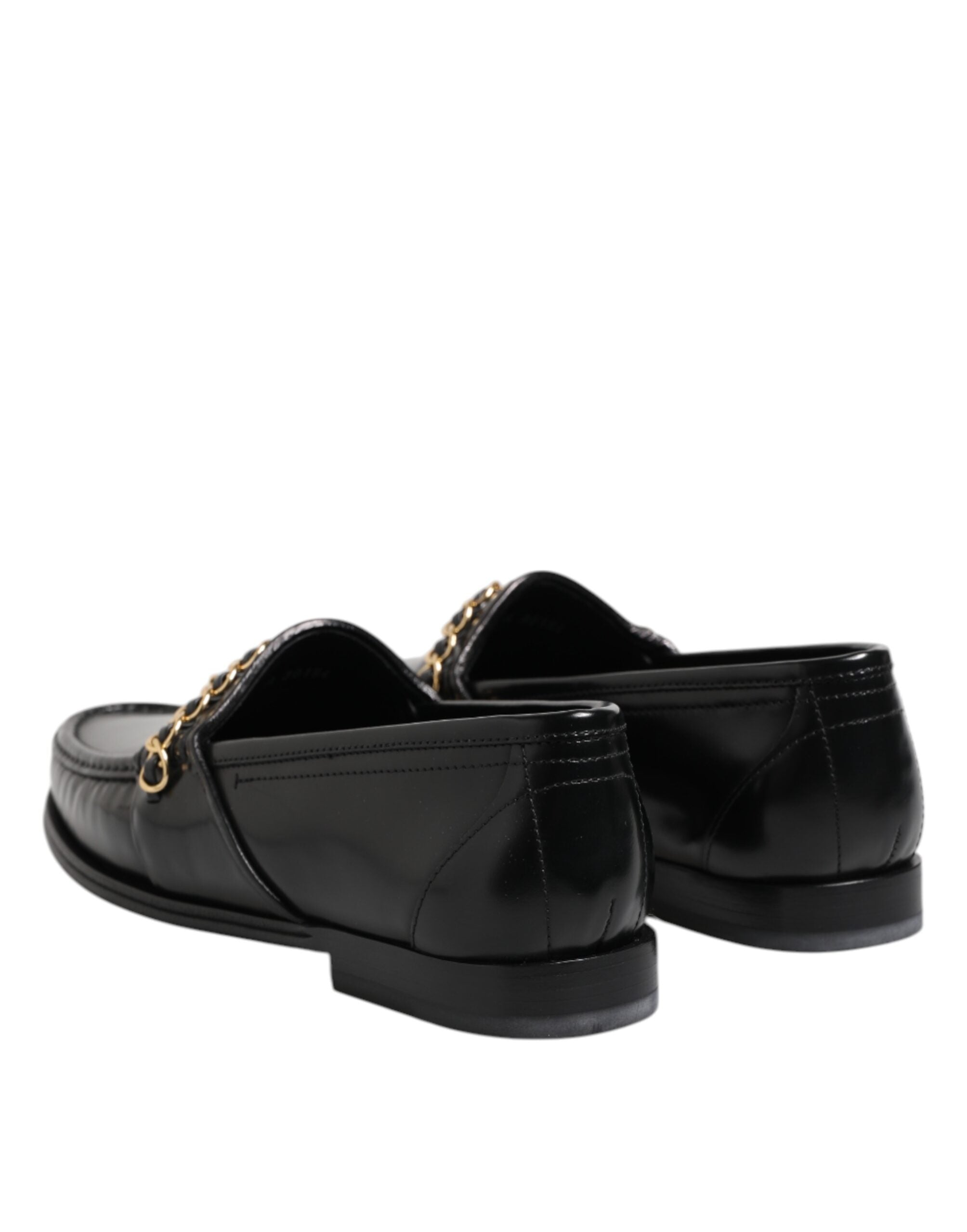 Dolce & Gabbana Black Leather Chain Slip On Loafers Men Dress Shoes