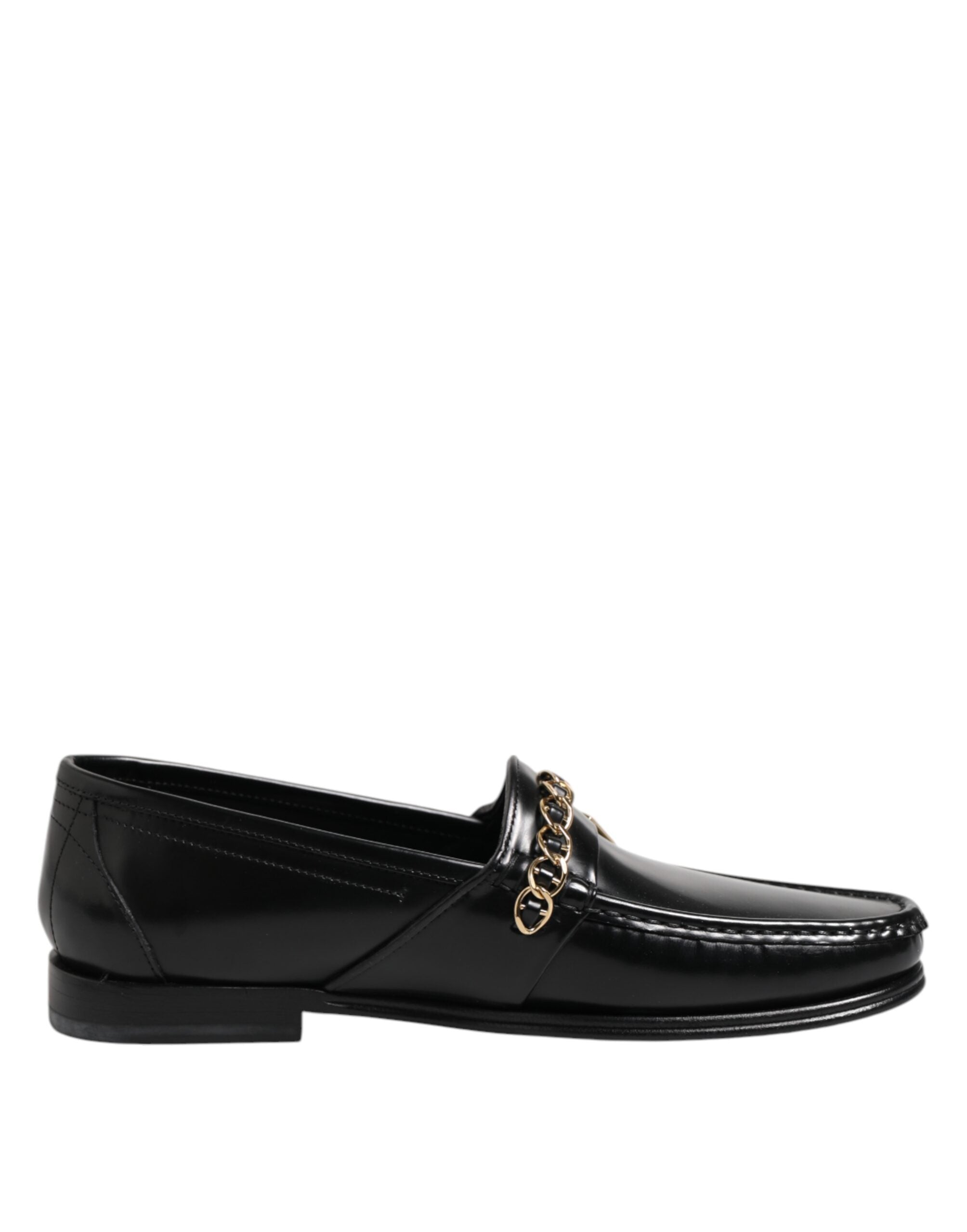 Dolce & Gabbana Black Leather Chain Slip On Loafers Men Dress Shoes