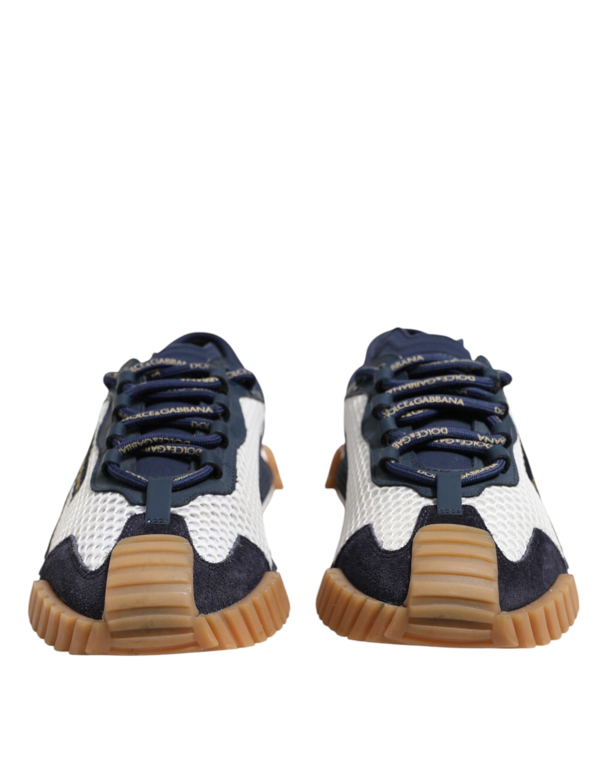 Dolce & Gabbana White Blue Lace Up Low Top NS1 Sneakers Shoes