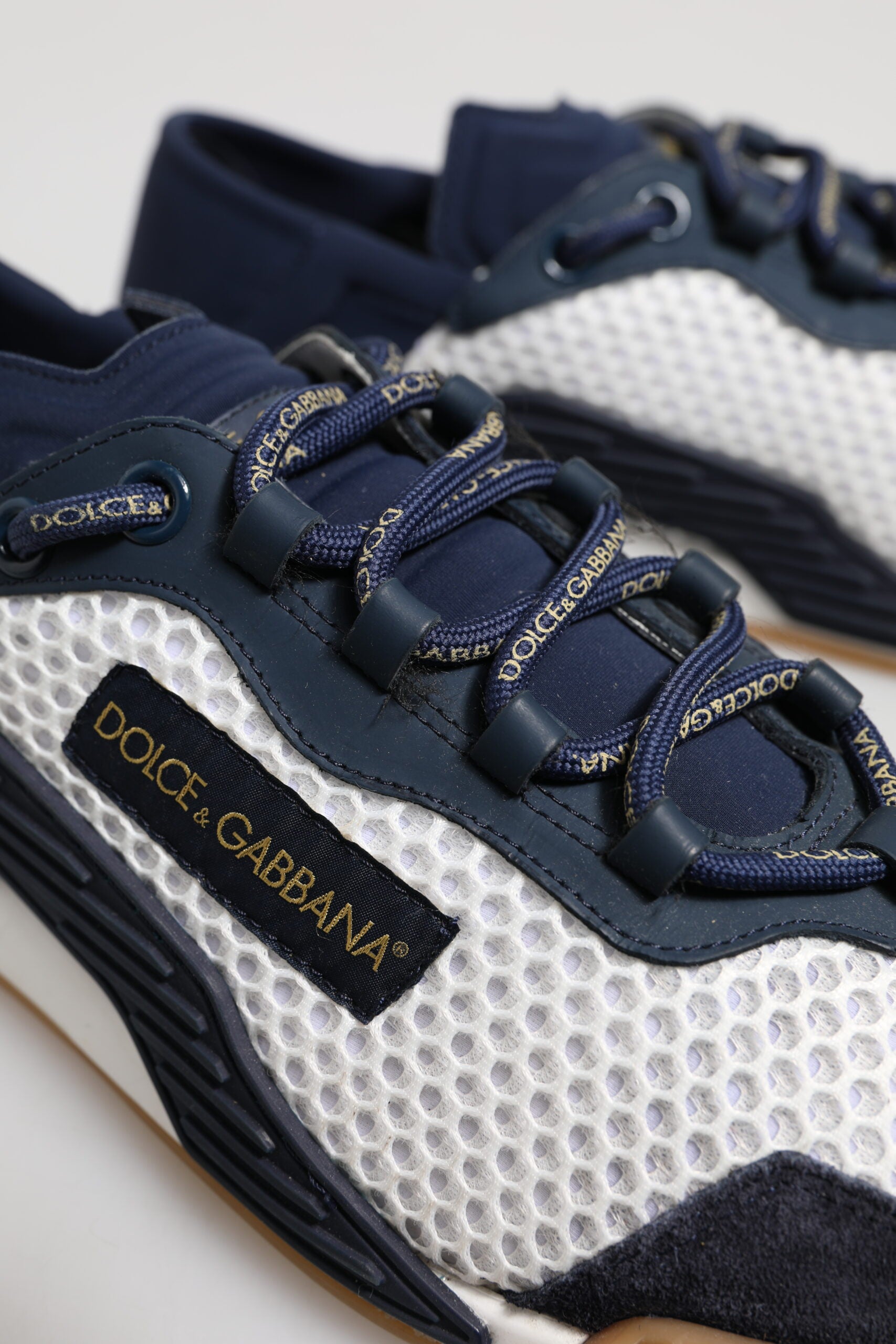 Dolce & Gabbana White Blue Lace Up Low Top NS1 Sneakers Shoes