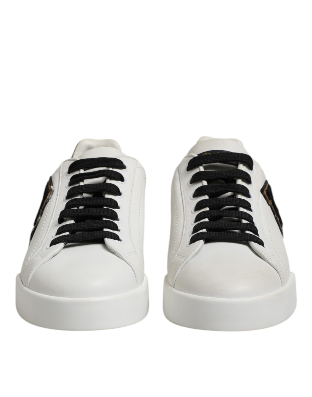 Dolce & Gabbana White Black Leather Lace Up Sneakers Shoes