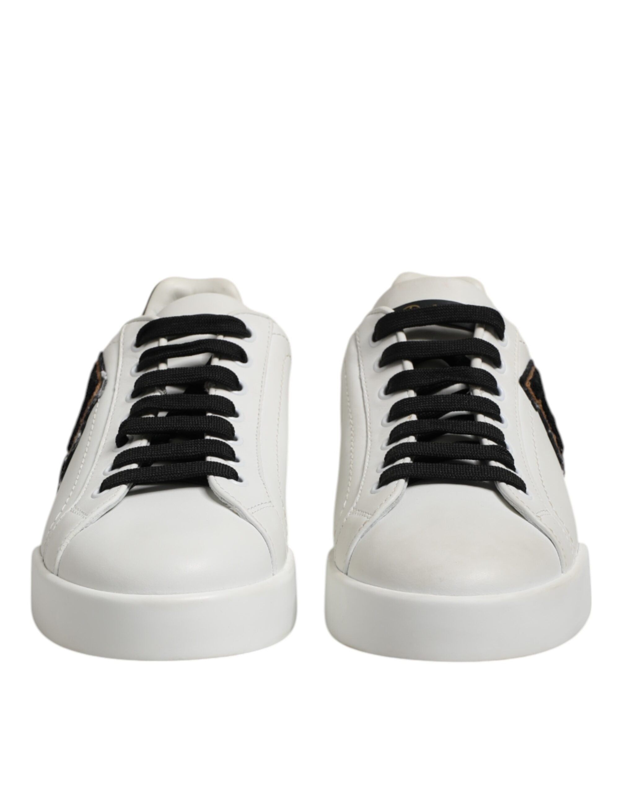 Dolce & Gabbana White Black Leather Lace Up Sneakers Shoes