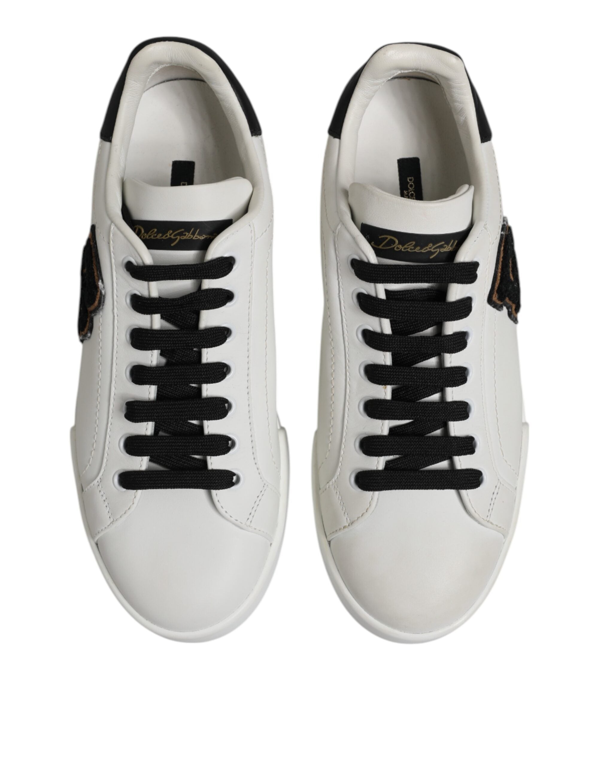 Dolce & Gabbana White Black Leather Lace Up Sneakers Shoes
