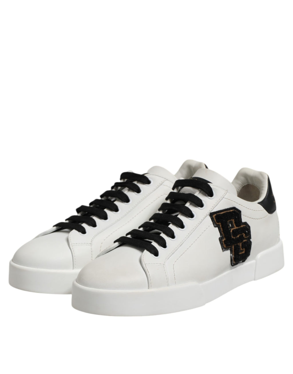 Dolce & Gabbana White Black Leather Lace Up Sneakers Shoes