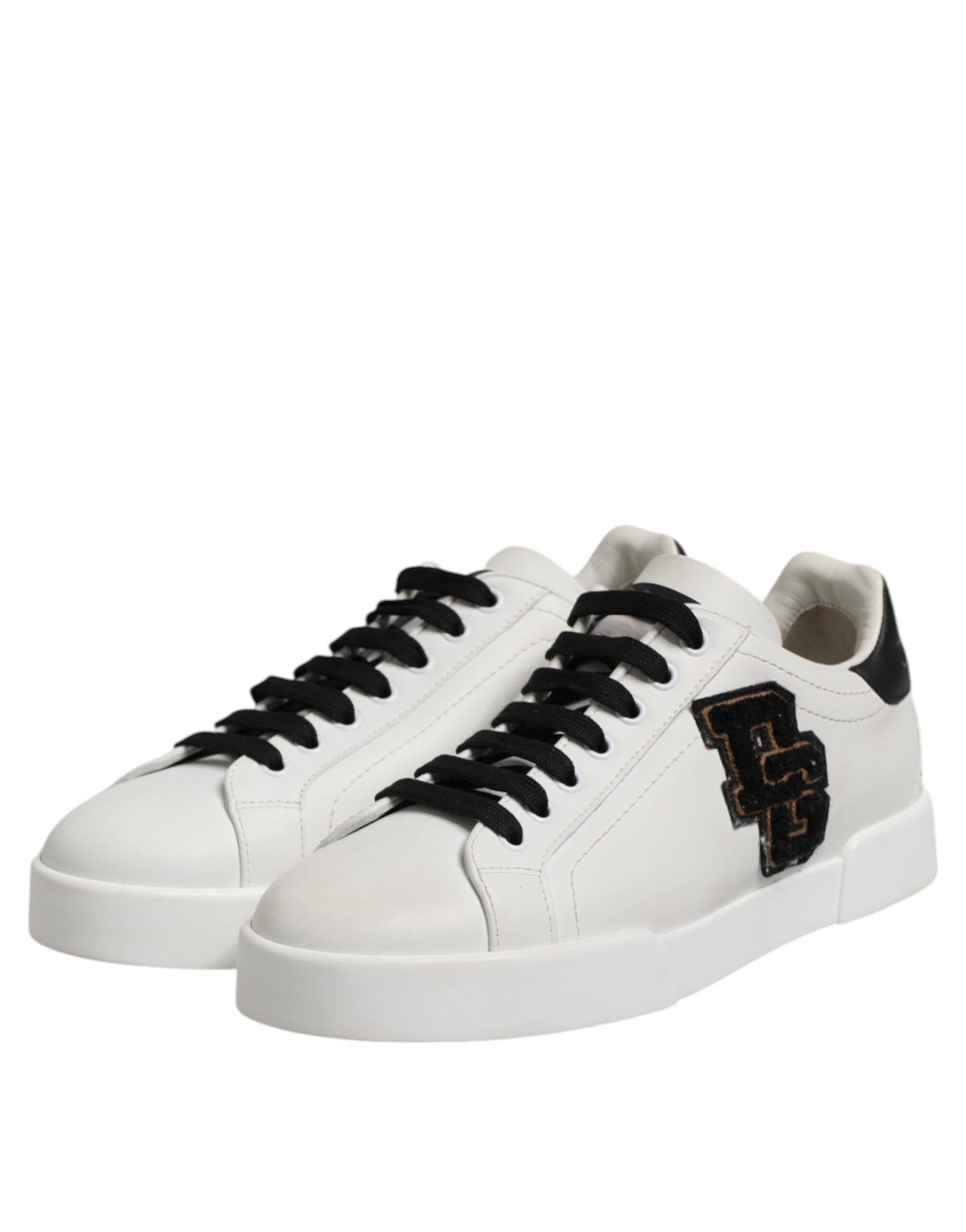 Dolce & Gabbana White Black Leather Lace Up Sneakers Shoes