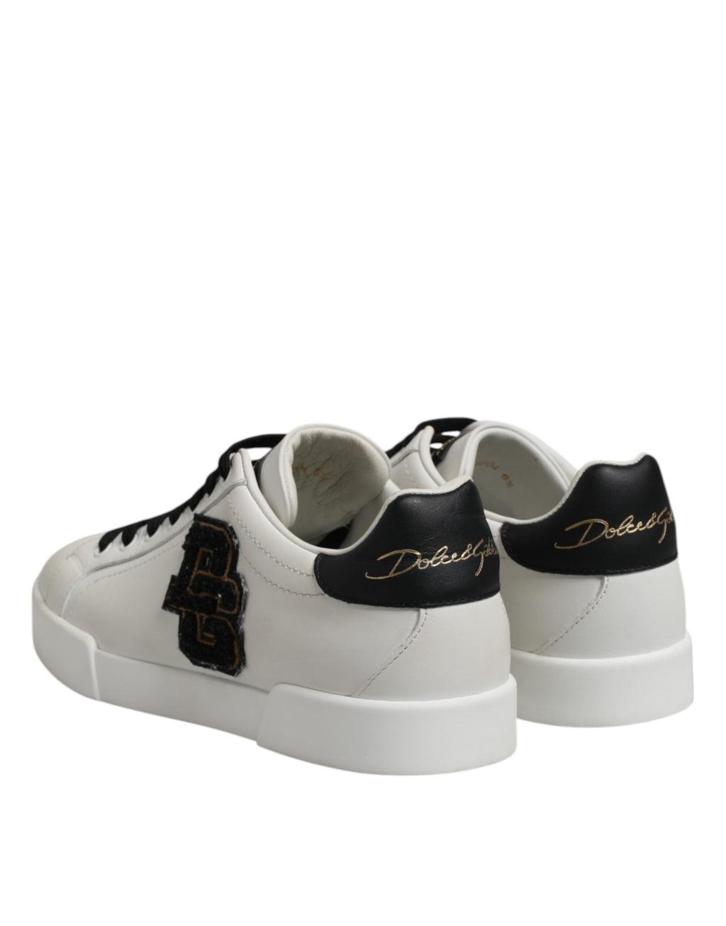 Dolce & Gabbana White Black Leather Lace Up Sneakers Shoes