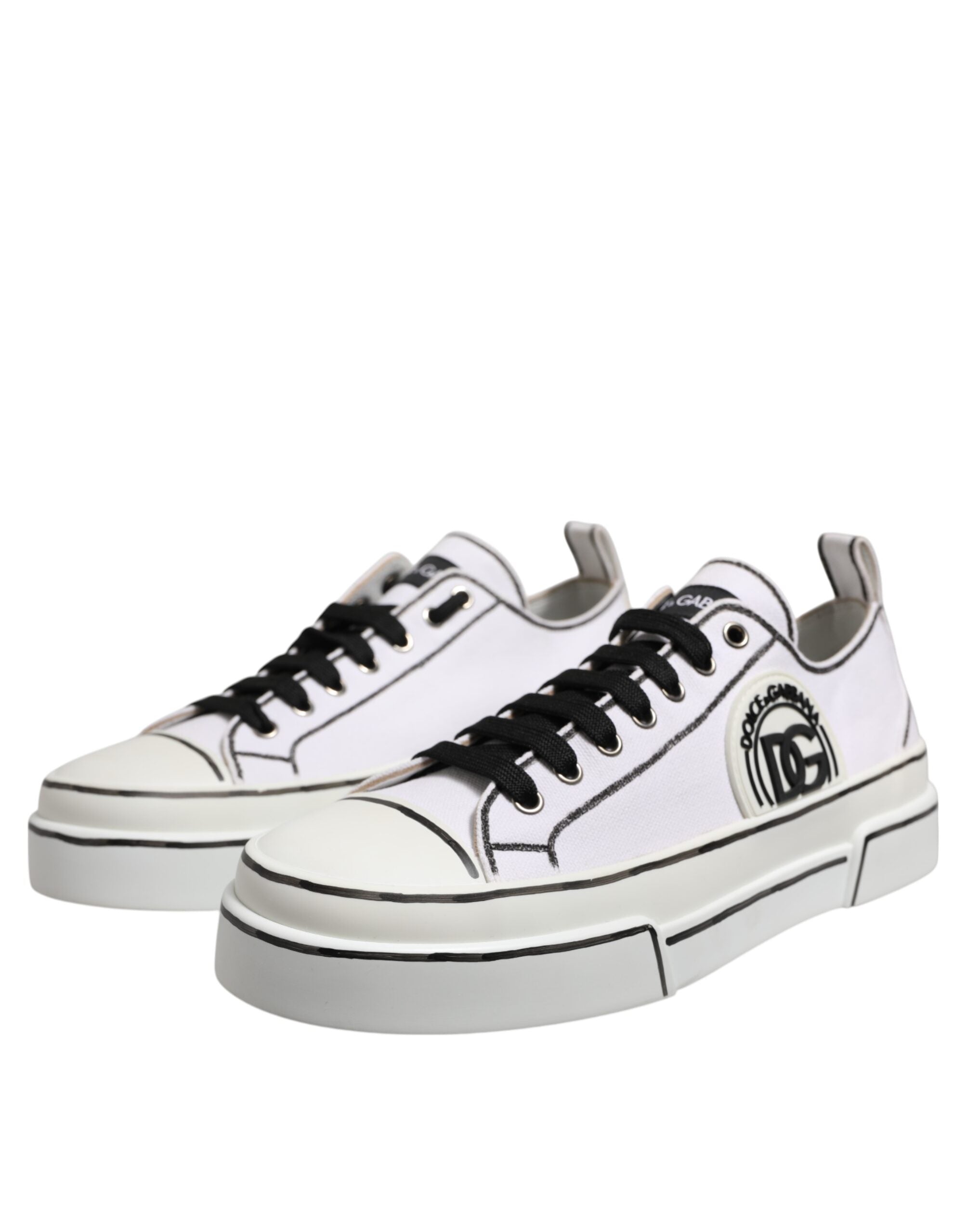 Dolce & Gabbana White Canvas Logo Low Top Men Sneakers Shoes