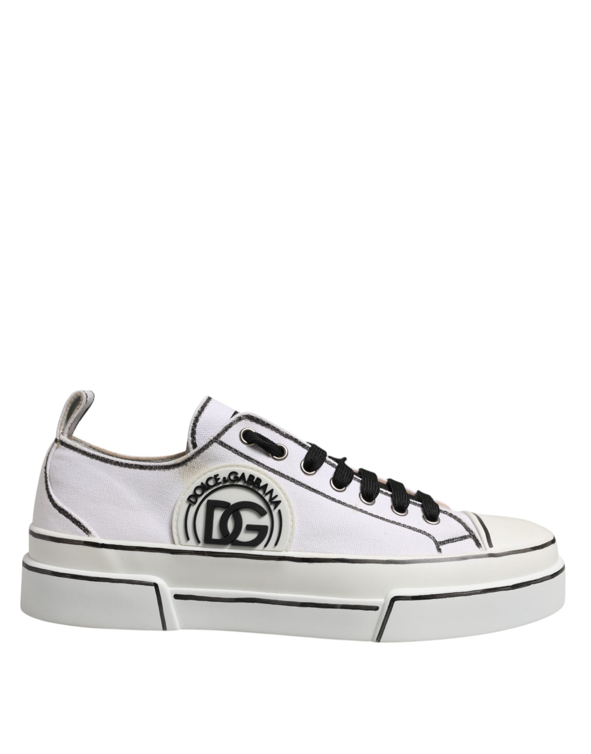 Dolce & Gabbana White Canvas Logo Low Top Men Sneakers Shoes