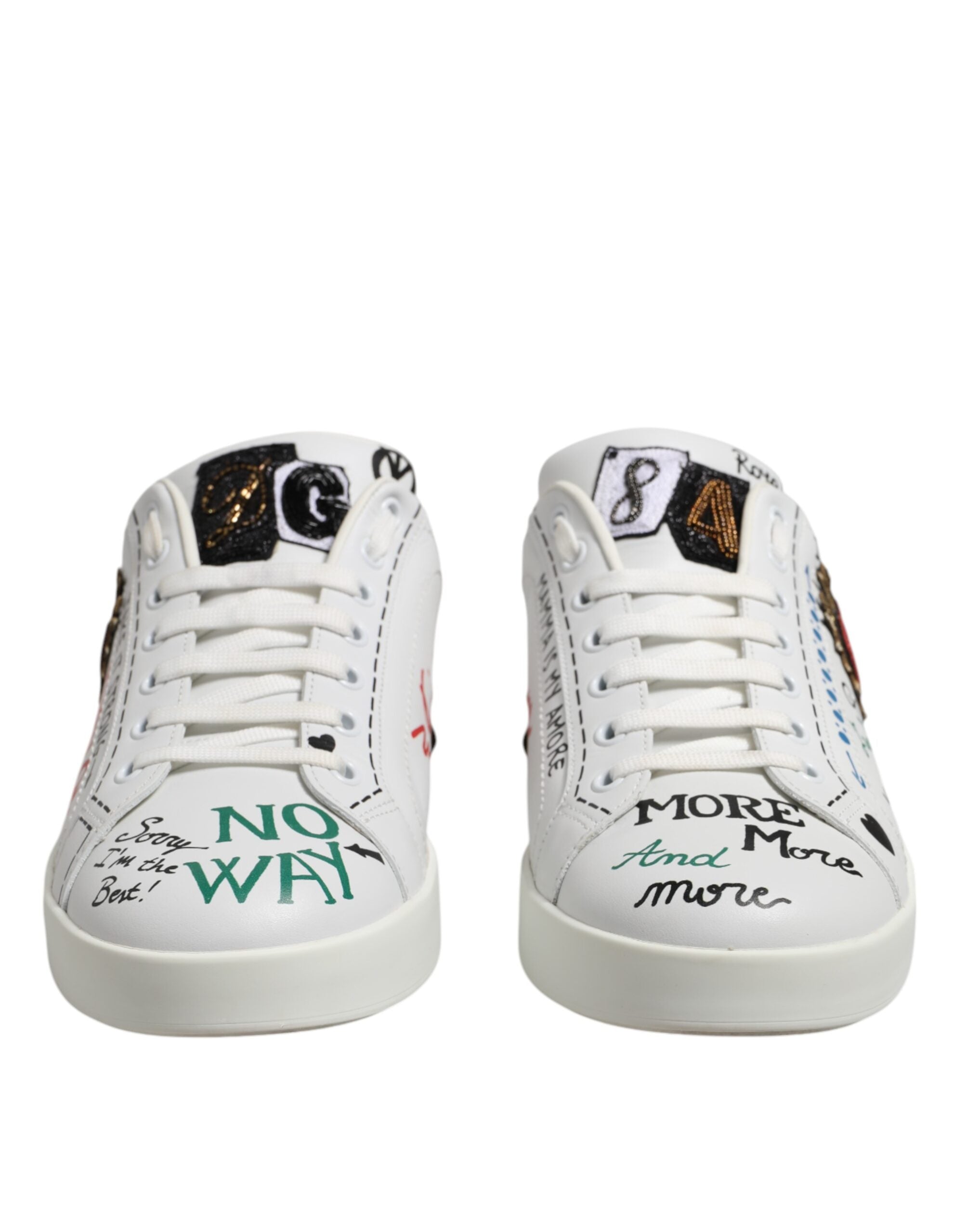 Dolce & Gabbana White Stud Heart Embellished Sneakers Shoes