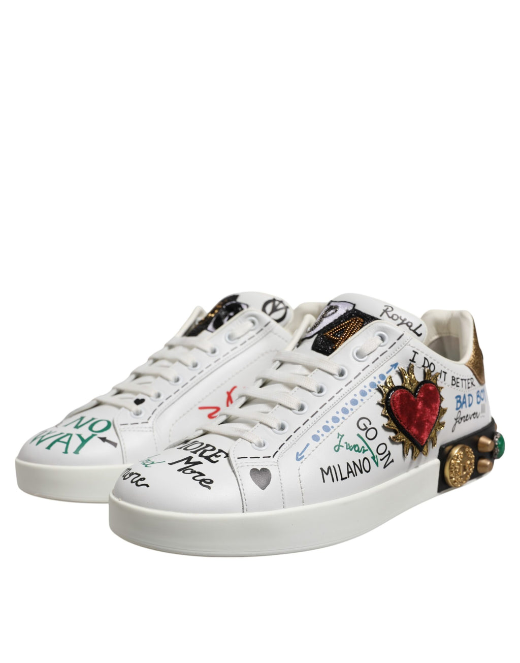 Dolce & Gabbana White Stud Heart Embellished Sneakers Shoes
