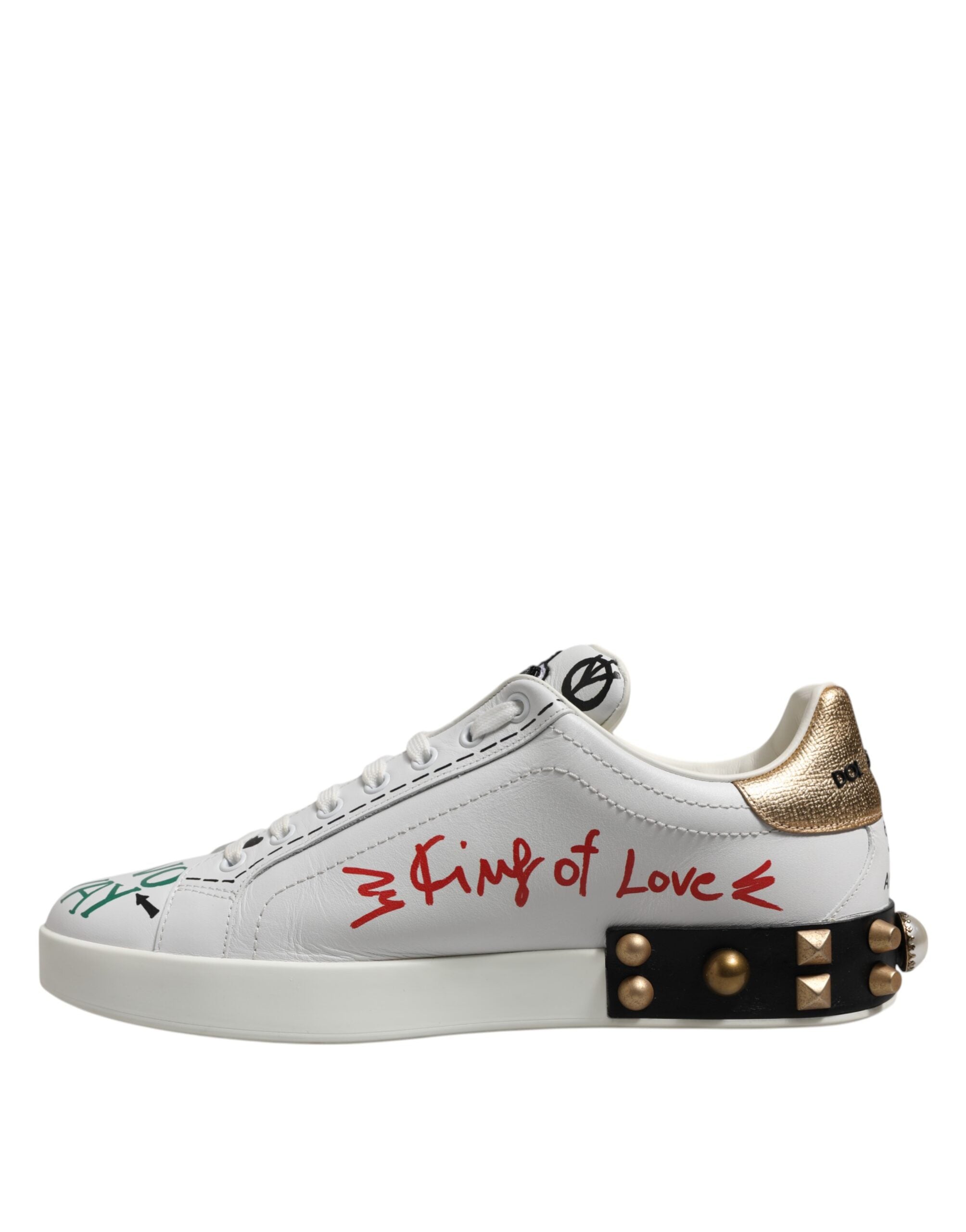 Dolce & Gabbana White Stud Heart Embellished Sneakers Shoes