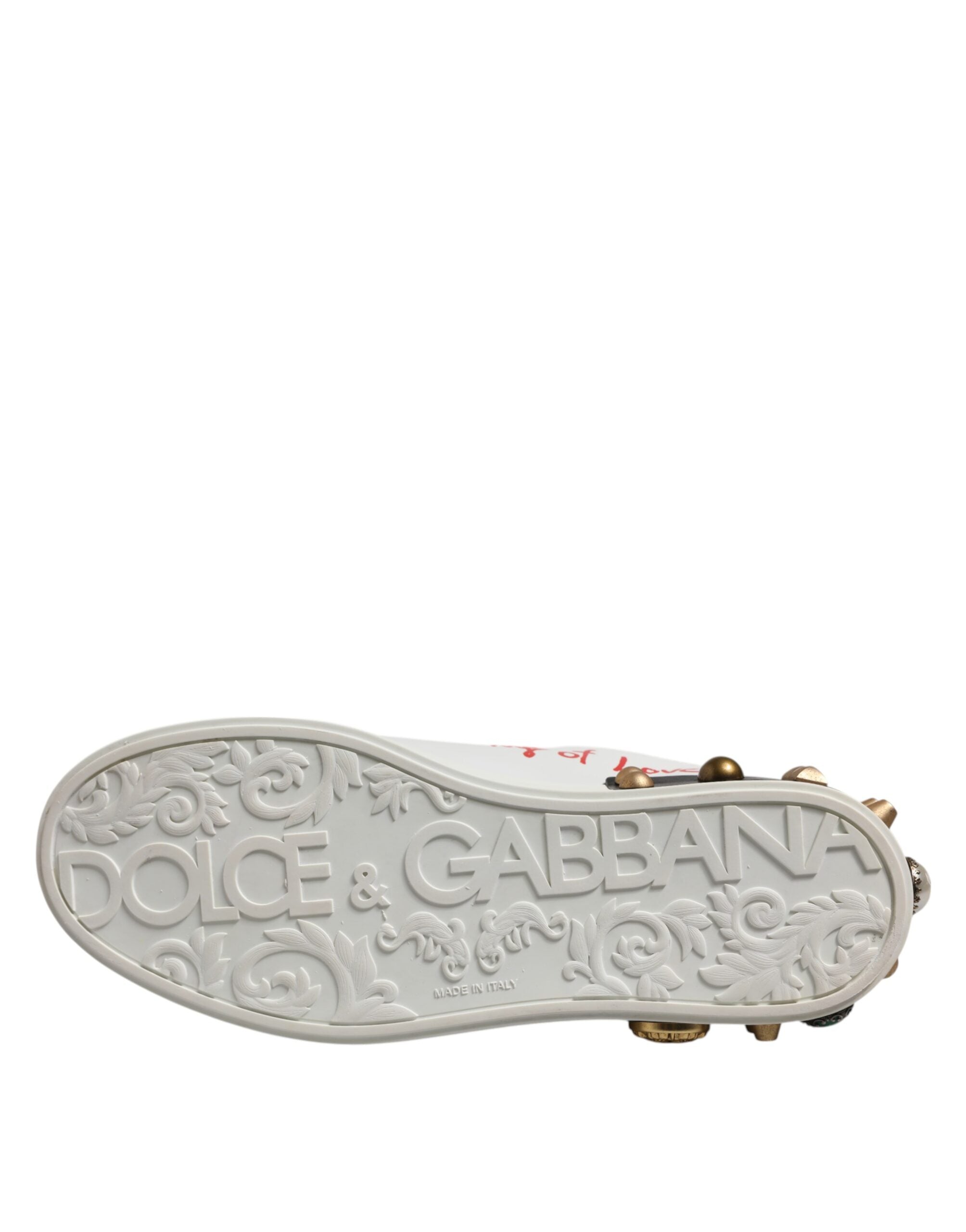 Dolce & Gabbana White Stud Heart Embellished Sneakers Shoes