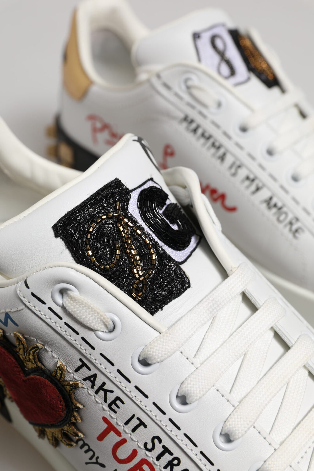 Dolce & Gabbana White Stud Heart Embellished Sneakers Shoes