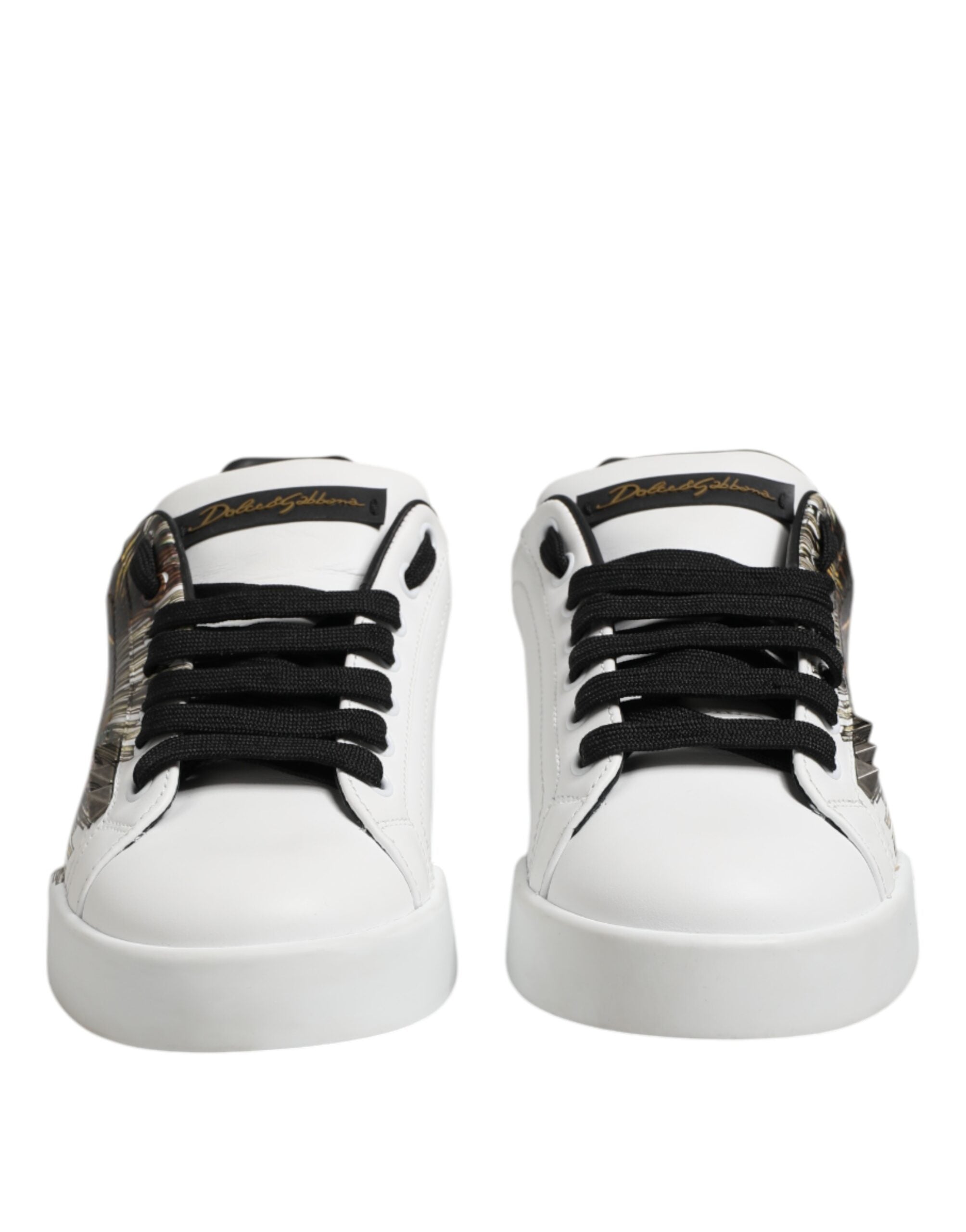 Dolce & Gabbana White Leather Heart Print Sneakers Shoes