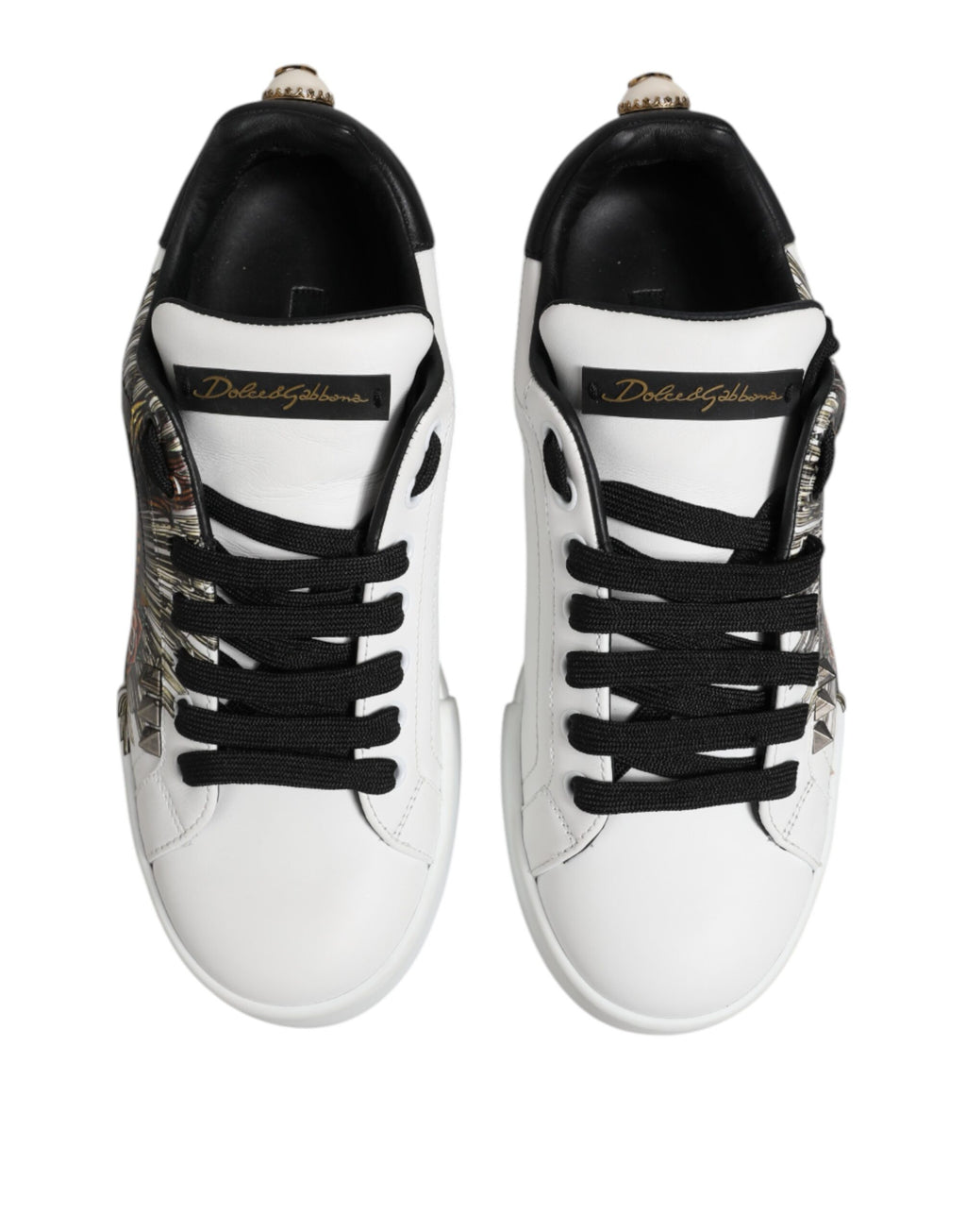Dolce & Gabbana White Leather Heart Print Sneakers Shoes