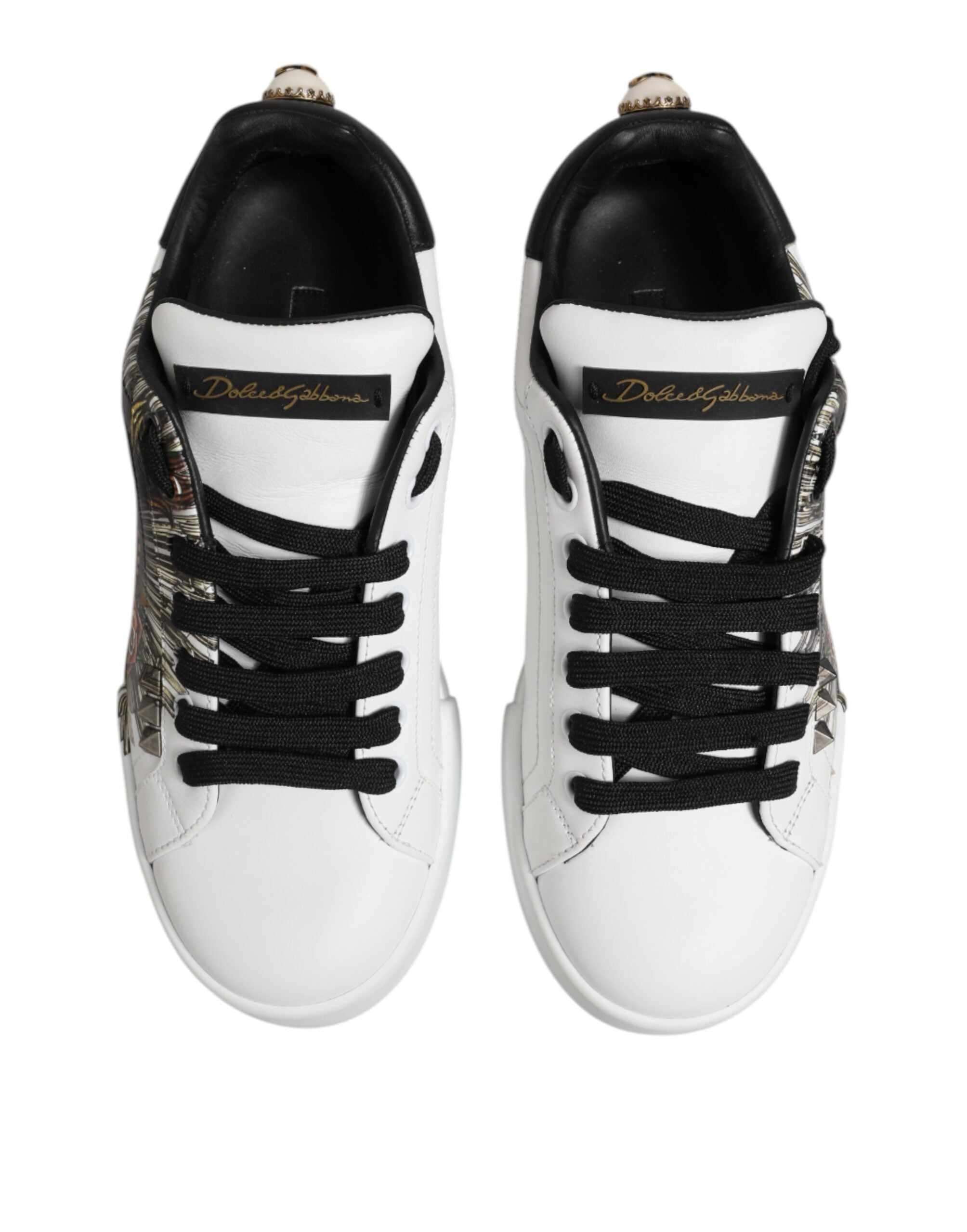 Dolce & Gabbana White Leather Heart Print Sneakers Shoes