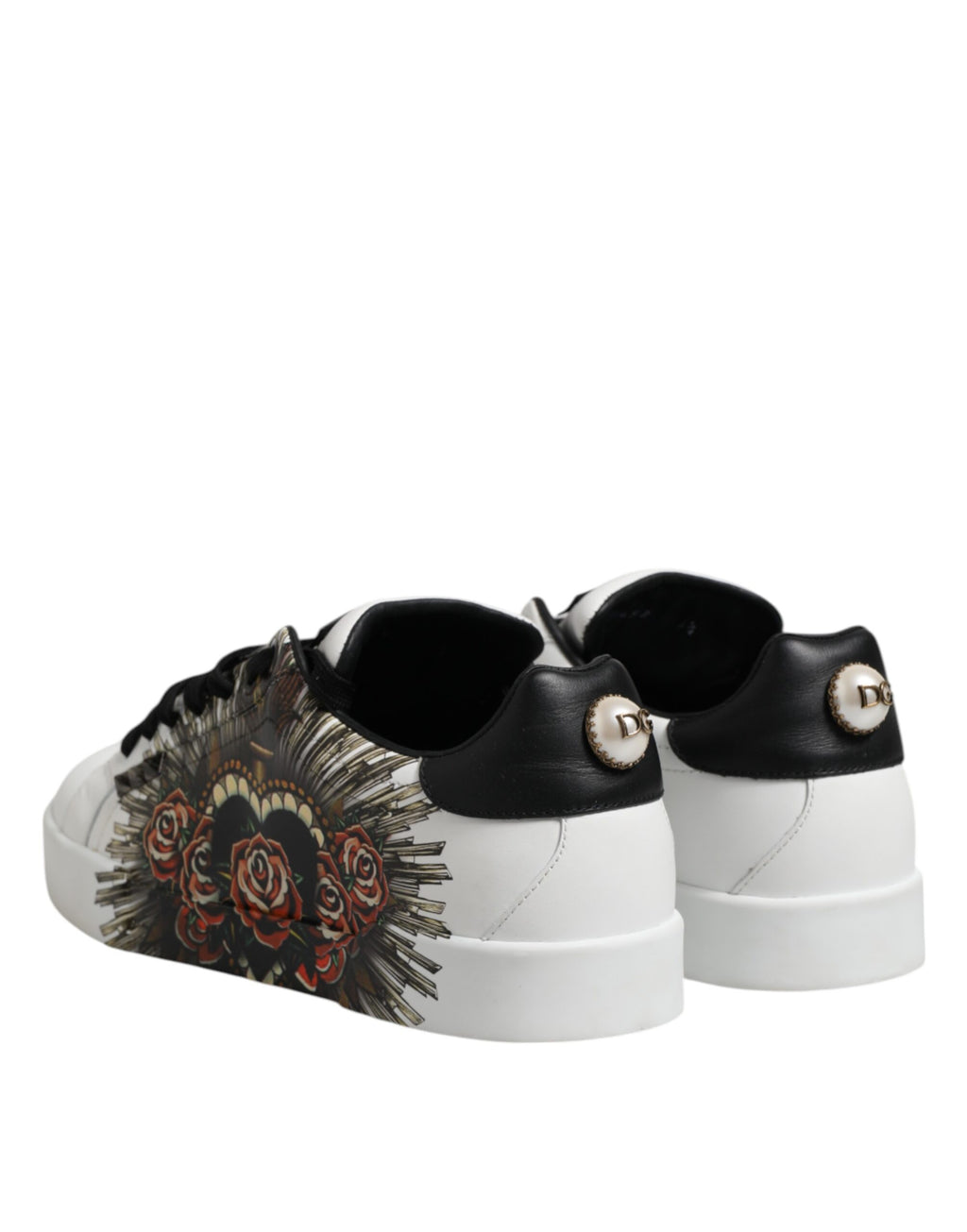 Dolce & Gabbana White Leather Heart Print Sneakers Shoes