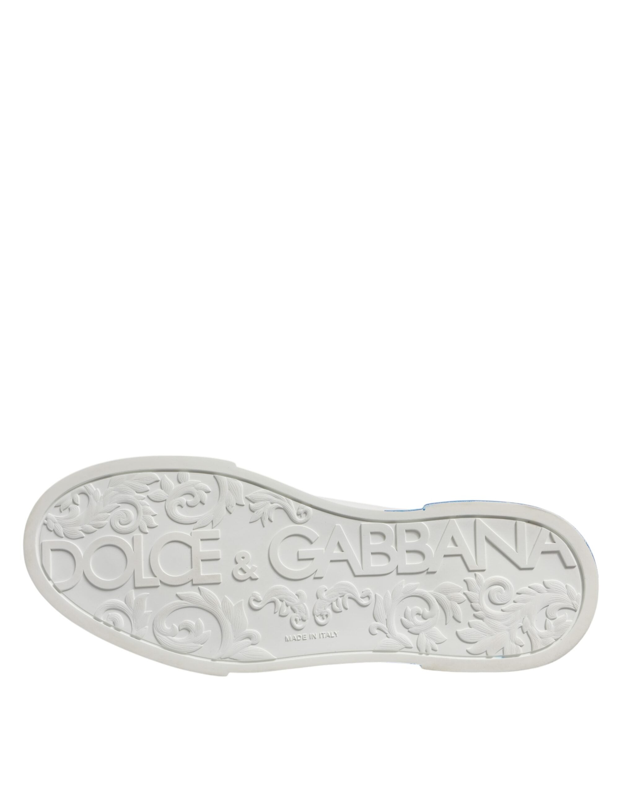 Dolce & Gabbana White Blue Low Top Leather Sneakers Shoes