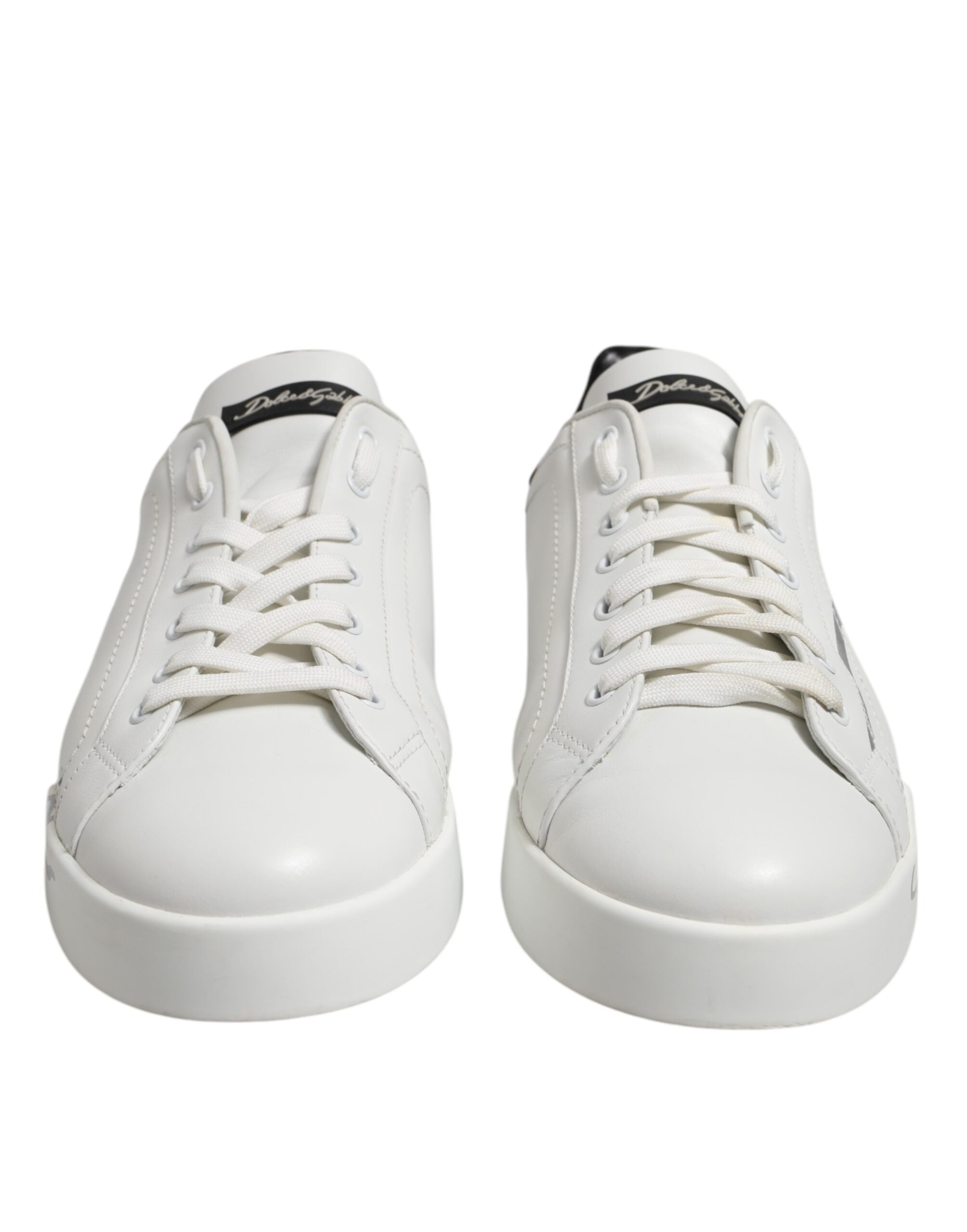 Dolce & Gabbana White Black Logo Low Top Leather Sneakers Shoes