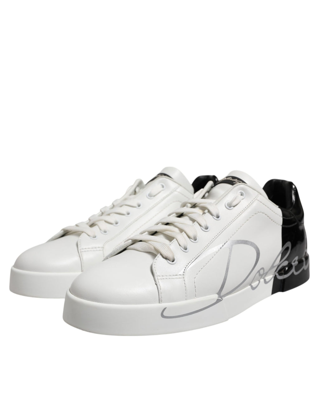 Dolce & Gabbana White Black Logo Low Top Leather Sneakers Shoes