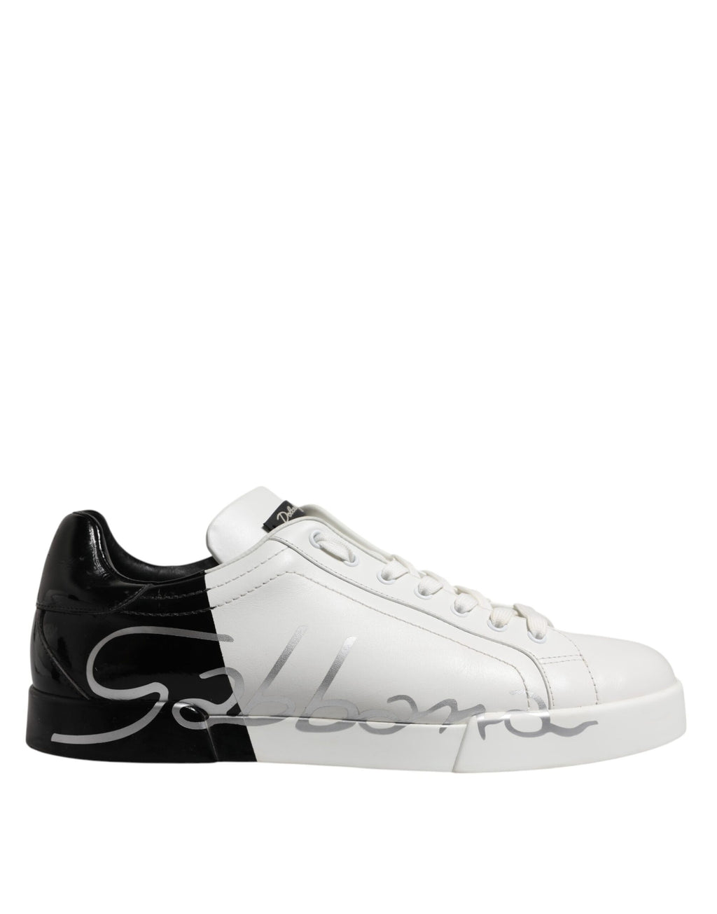 Dolce & Gabbana White Black Logo Low Top Leather Sneakers Shoes