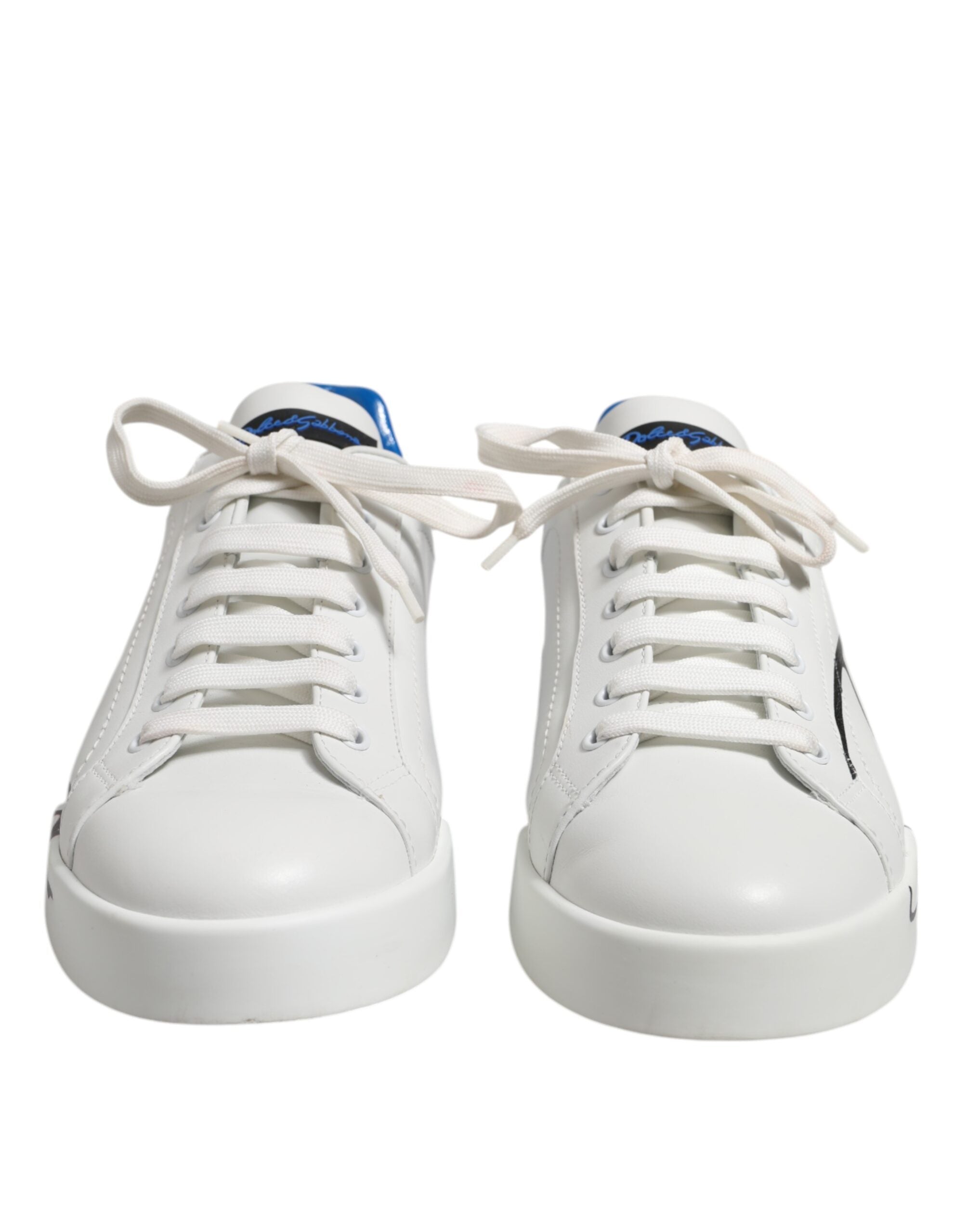 Dolce & Gabbana White Blue Logo Low Top Leather Sneakers Shoes