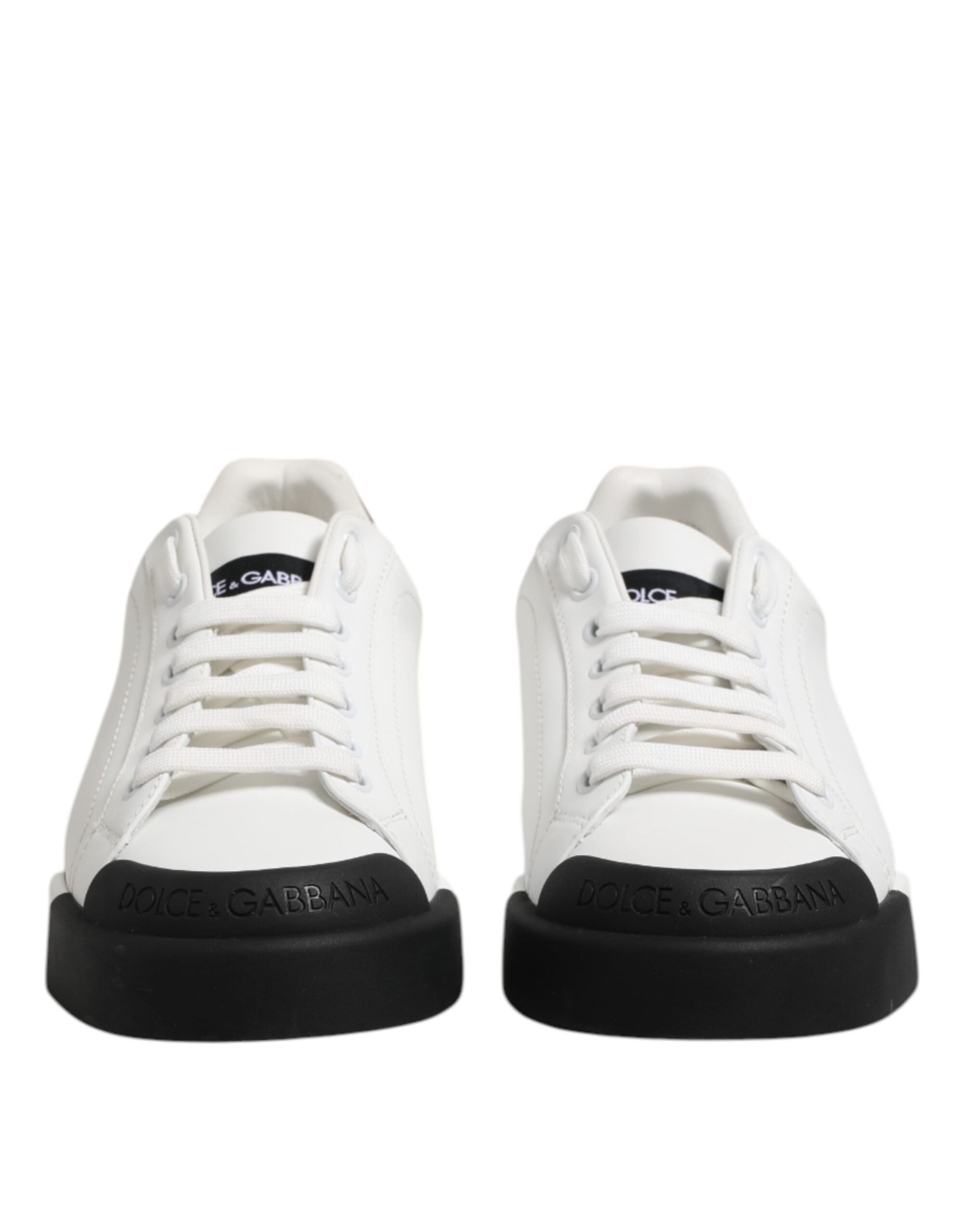 Dolce & Gabbana White Black Leather Lace Up Sneakers Shoes
