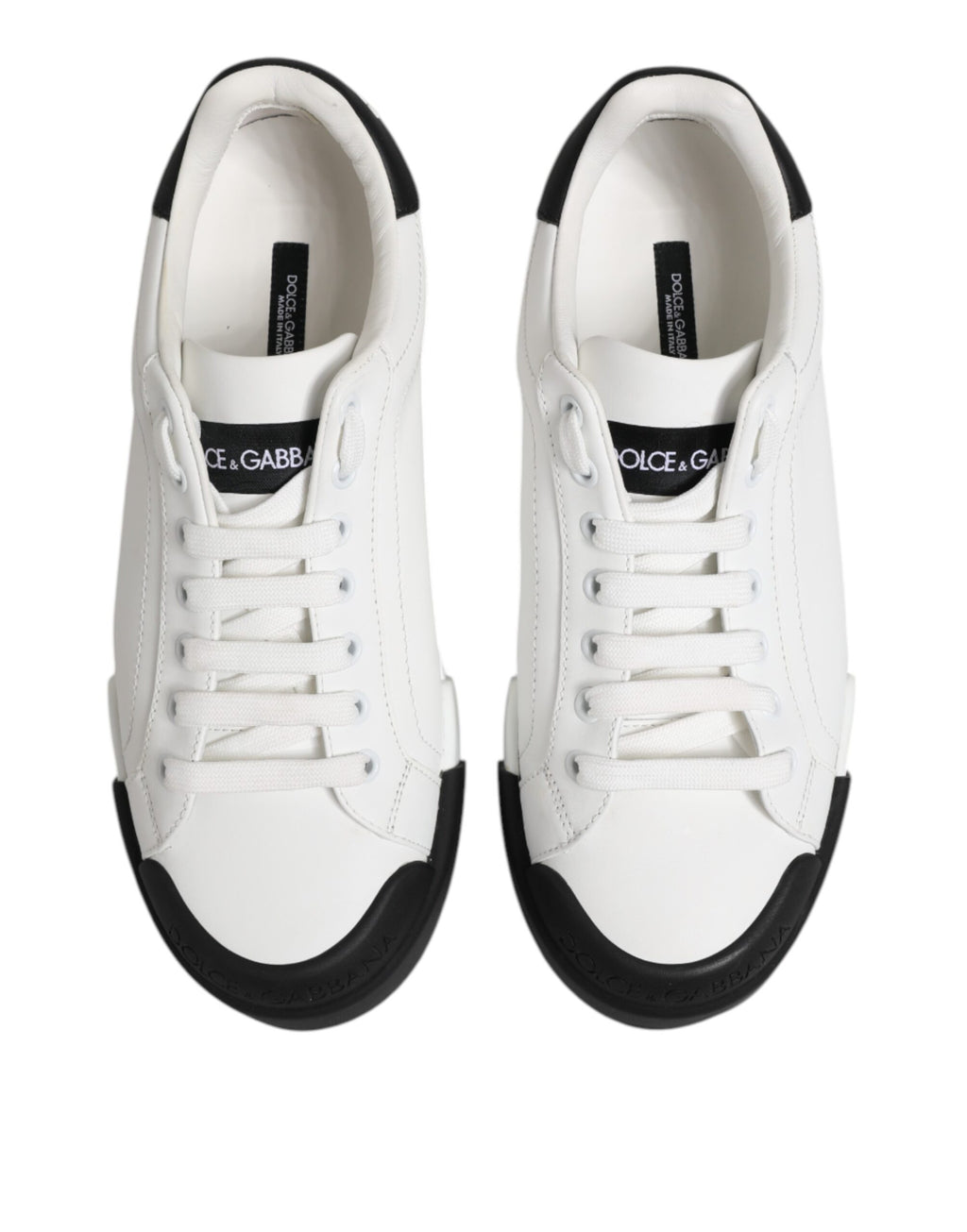 Dolce & Gabbana White Black Leather Lace Up Sneakers Shoes