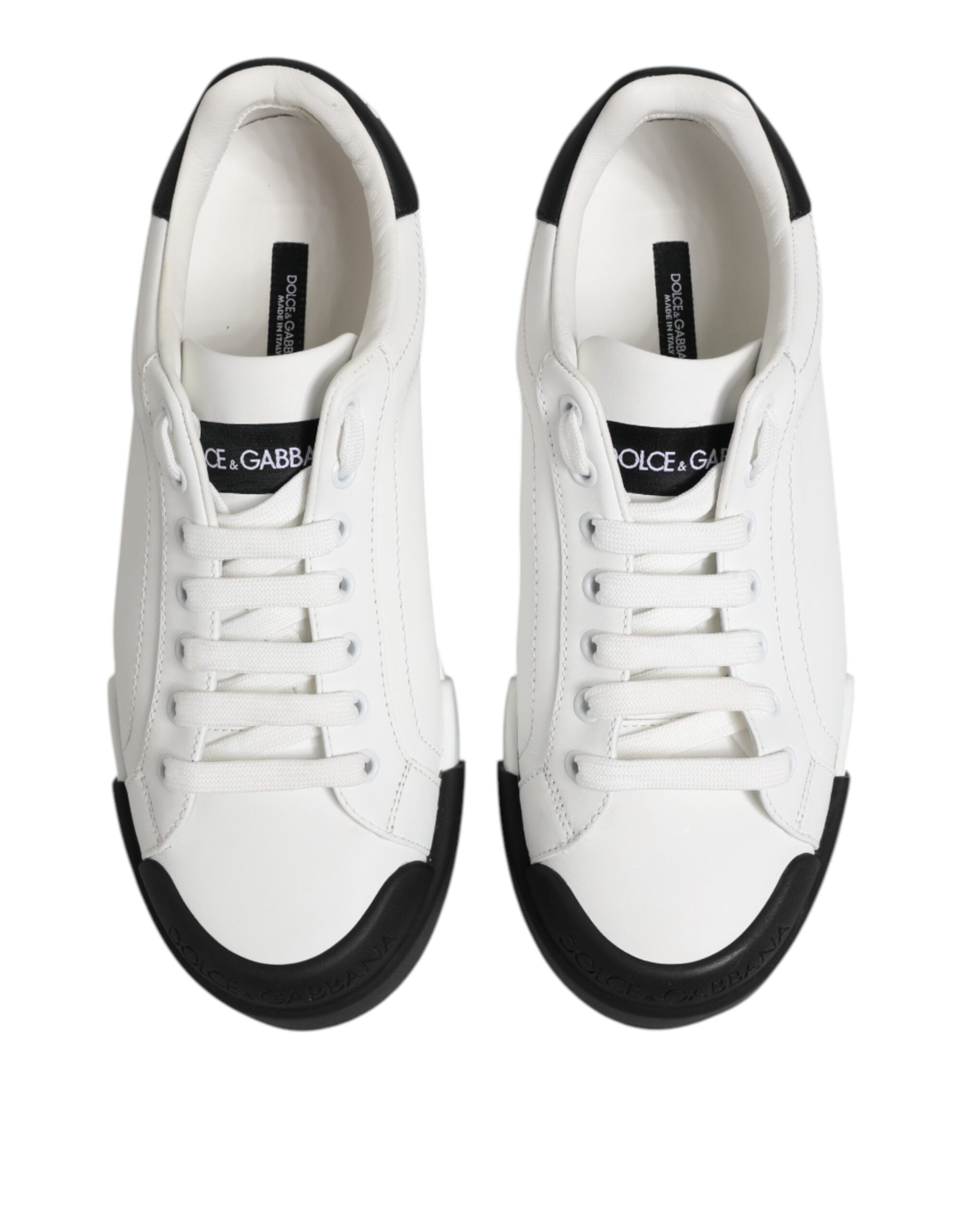 Dolce & Gabbana White Black Leather Lace Up Sneakers Shoes