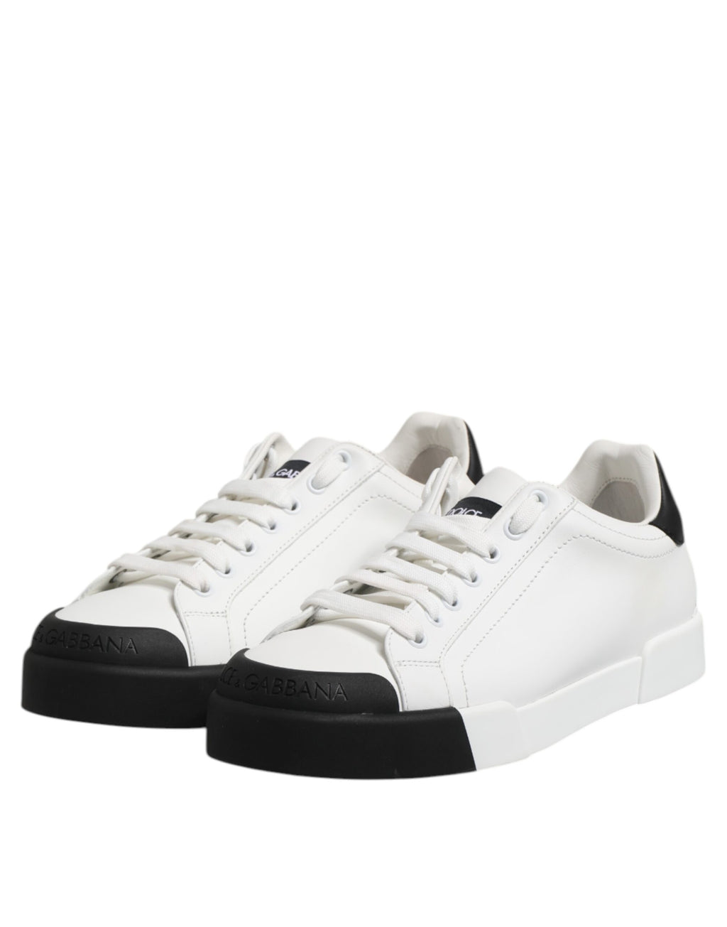 Dolce & Gabbana White Black Leather Lace Up Sneakers Shoes