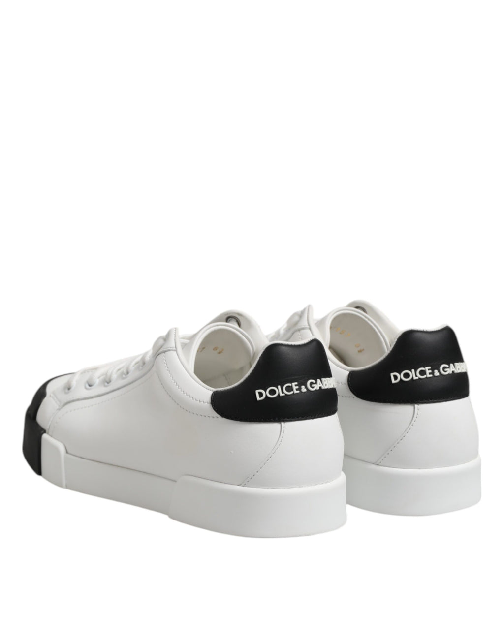 Dolce & Gabbana White Black Leather Lace Up Sneakers Shoes
