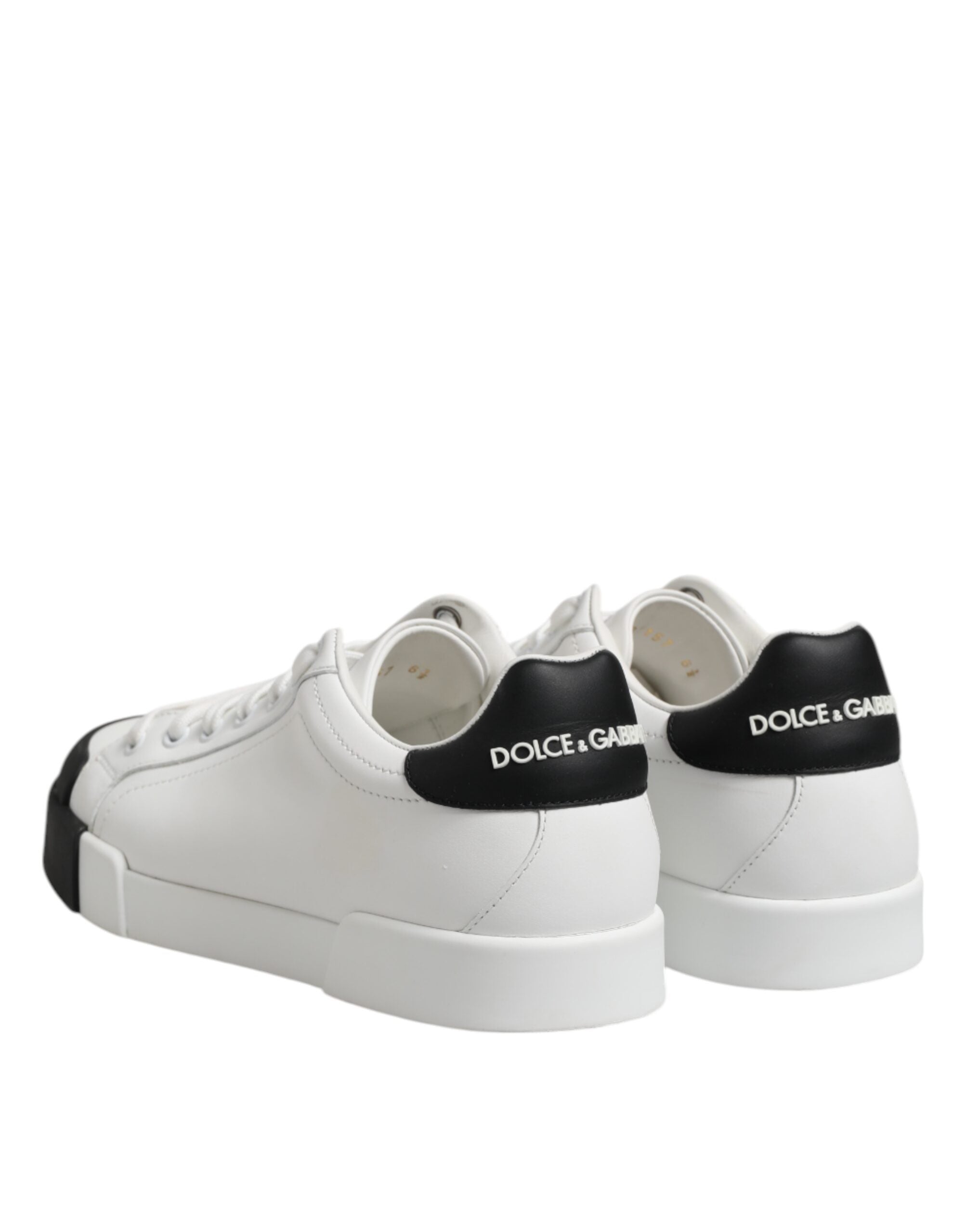 Dolce & Gabbana White Black Leather Lace Up Sneakers Shoes