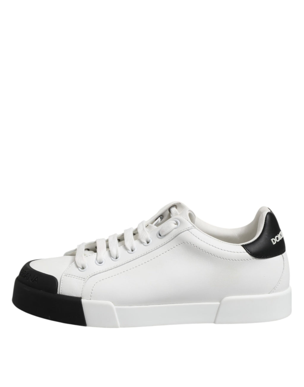 Dolce & Gabbana White Black Leather Lace Up Sneakers Shoes