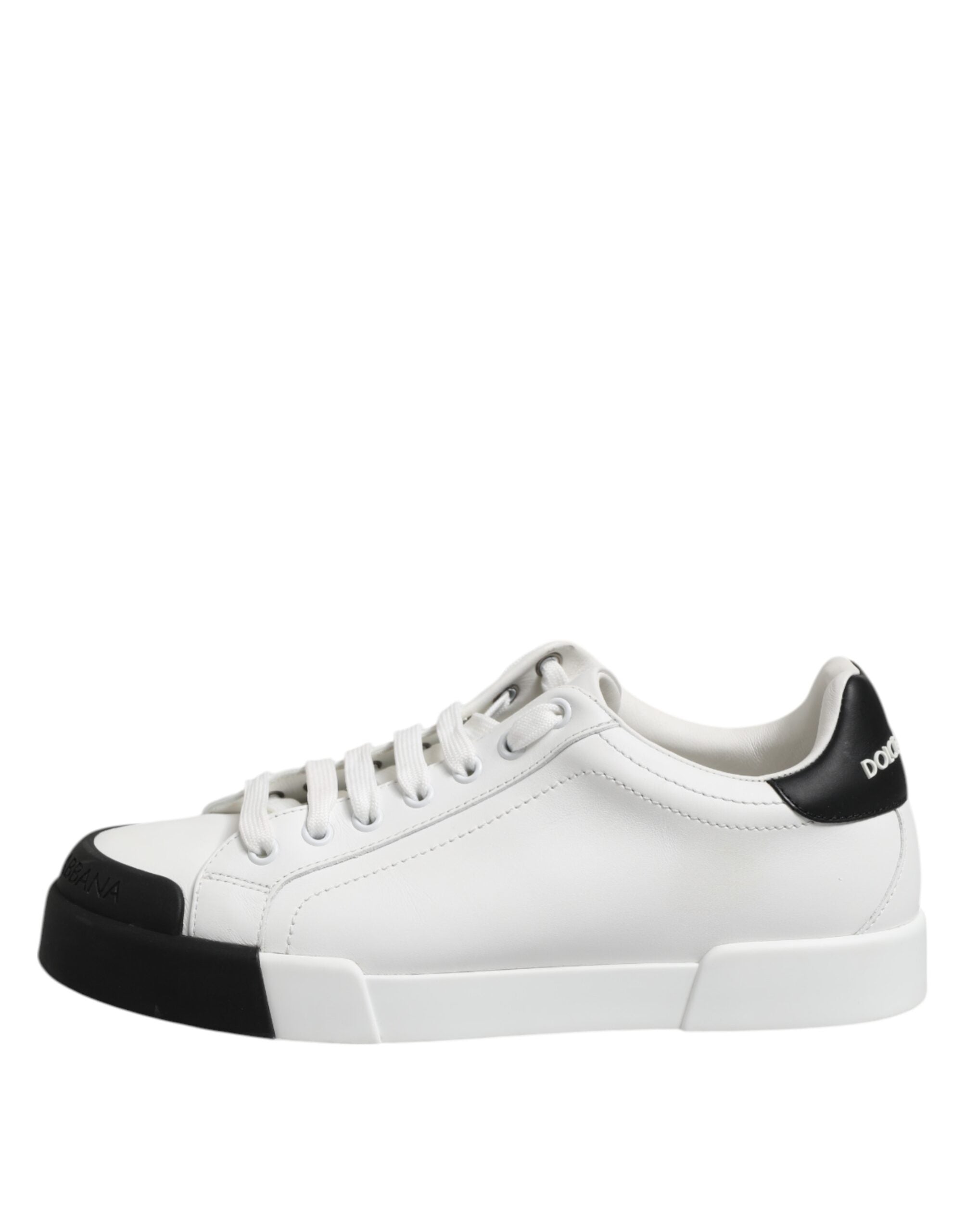 Dolce & Gabbana White Black Leather Lace Up Sneakers Shoes